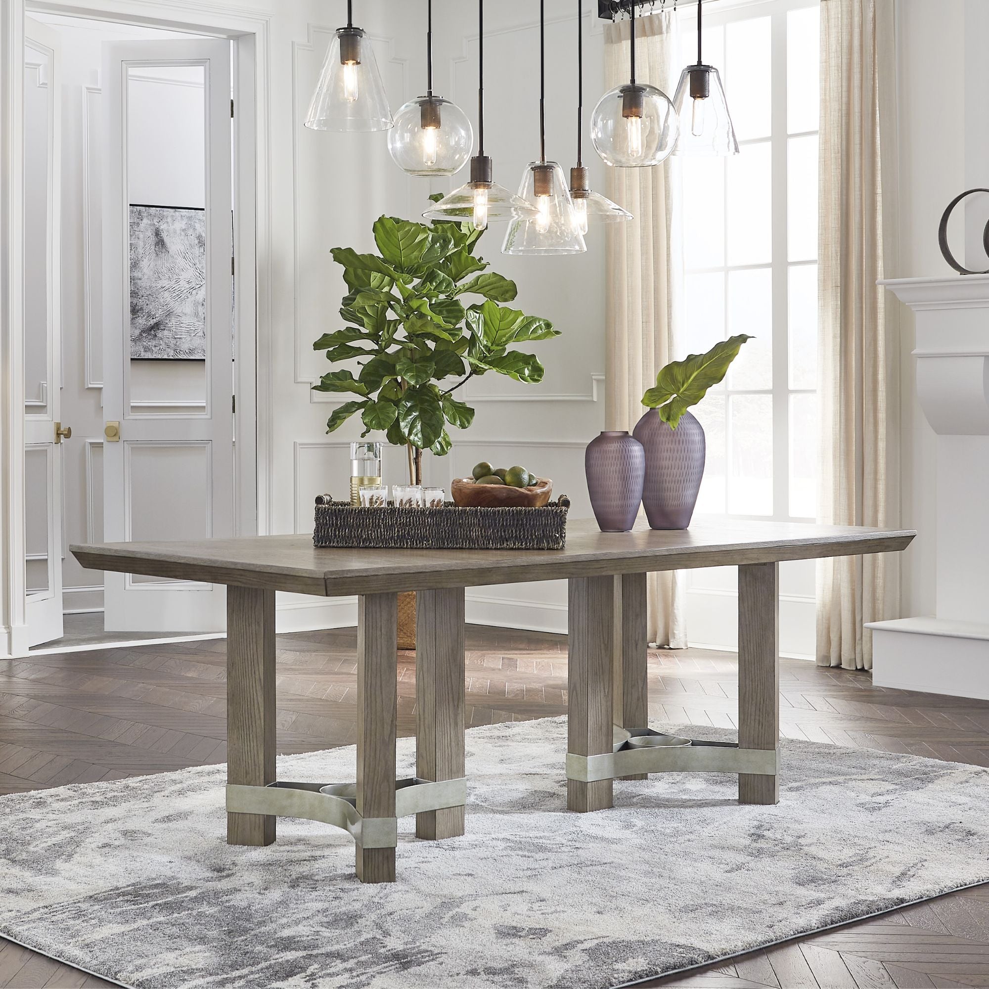 Rectangular Ashley Chrestner dining room table with wooden finish and sturdy legs, ideal for kitchen and dining space.