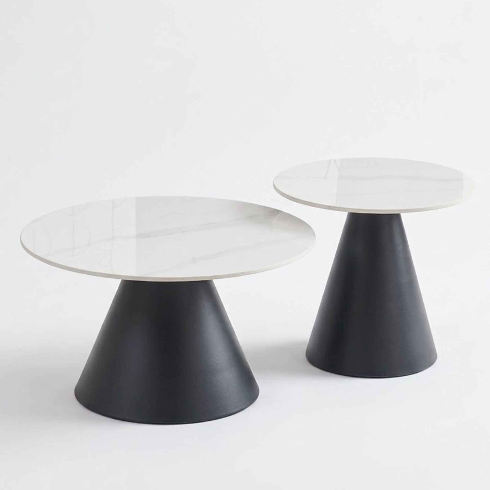 White sintered stone coffee table set by IFF featuring sleek, modern design with clean lines and a sturdy surface.