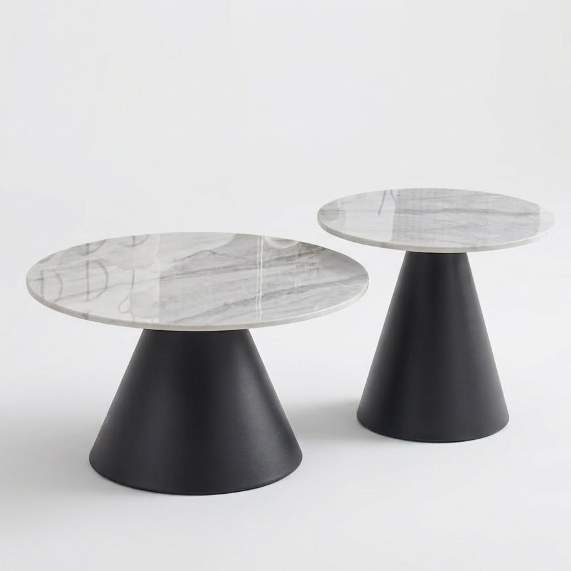 Armani grey sintered stone marble top coffee table set with sleek, modern design and sturdy legs, by IFF.