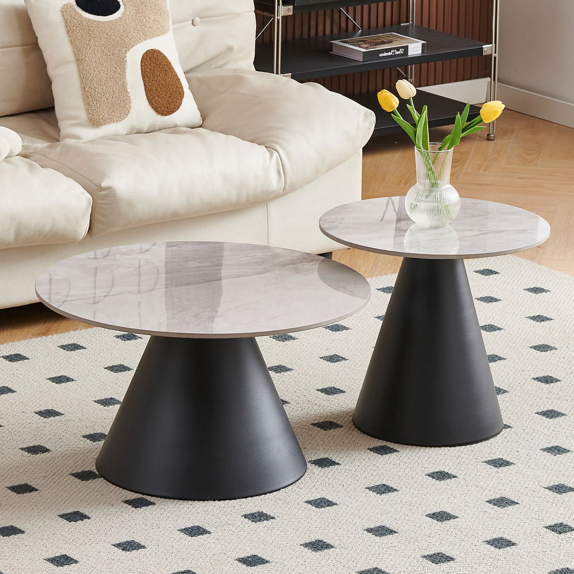 Armani grey sintered stone marble top coffee table set by IFF, featuring modern design and sleek marble finish.