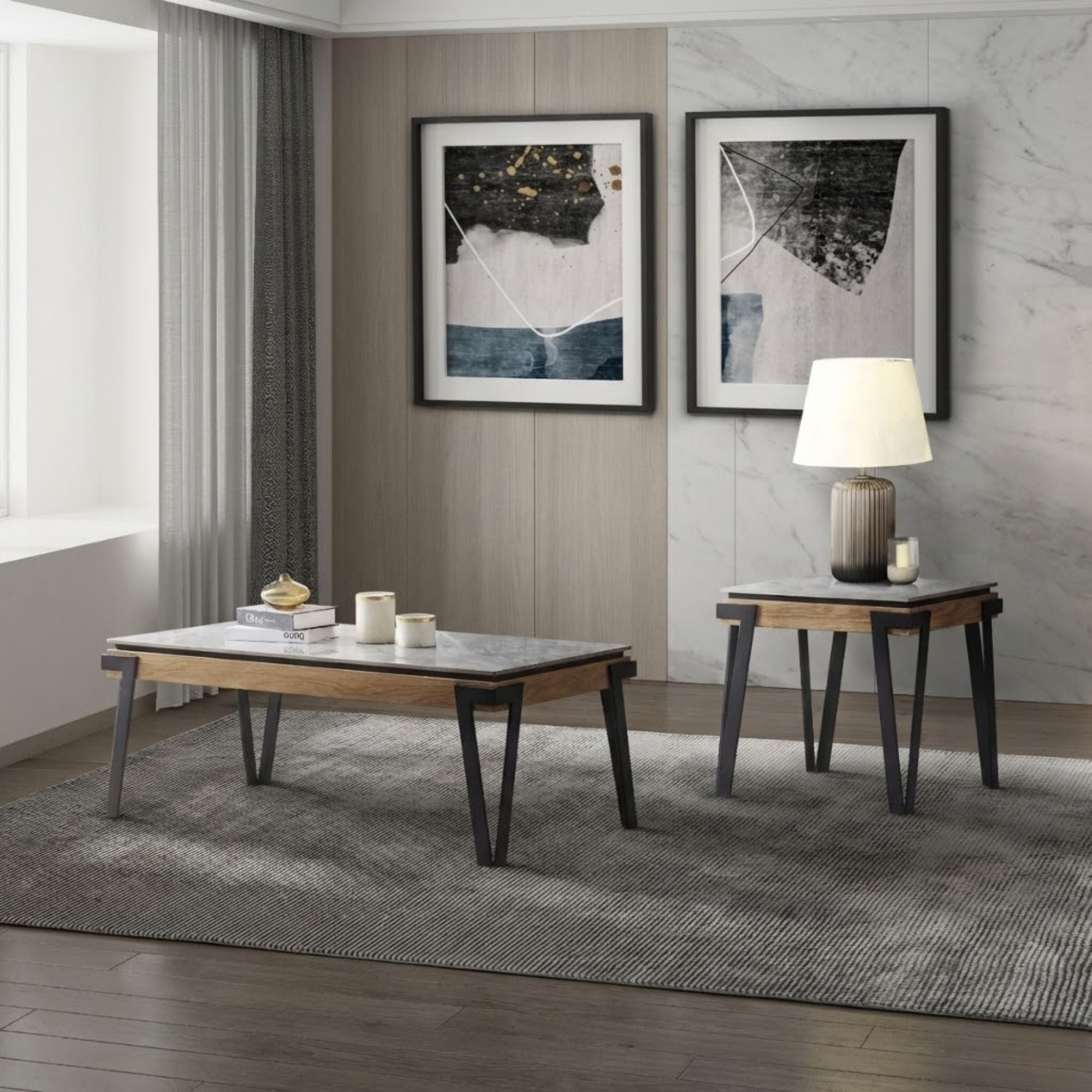 MAZ Dawn Collection coffee table set featuring modern wooden coffee tables with sleek design and natural finish.