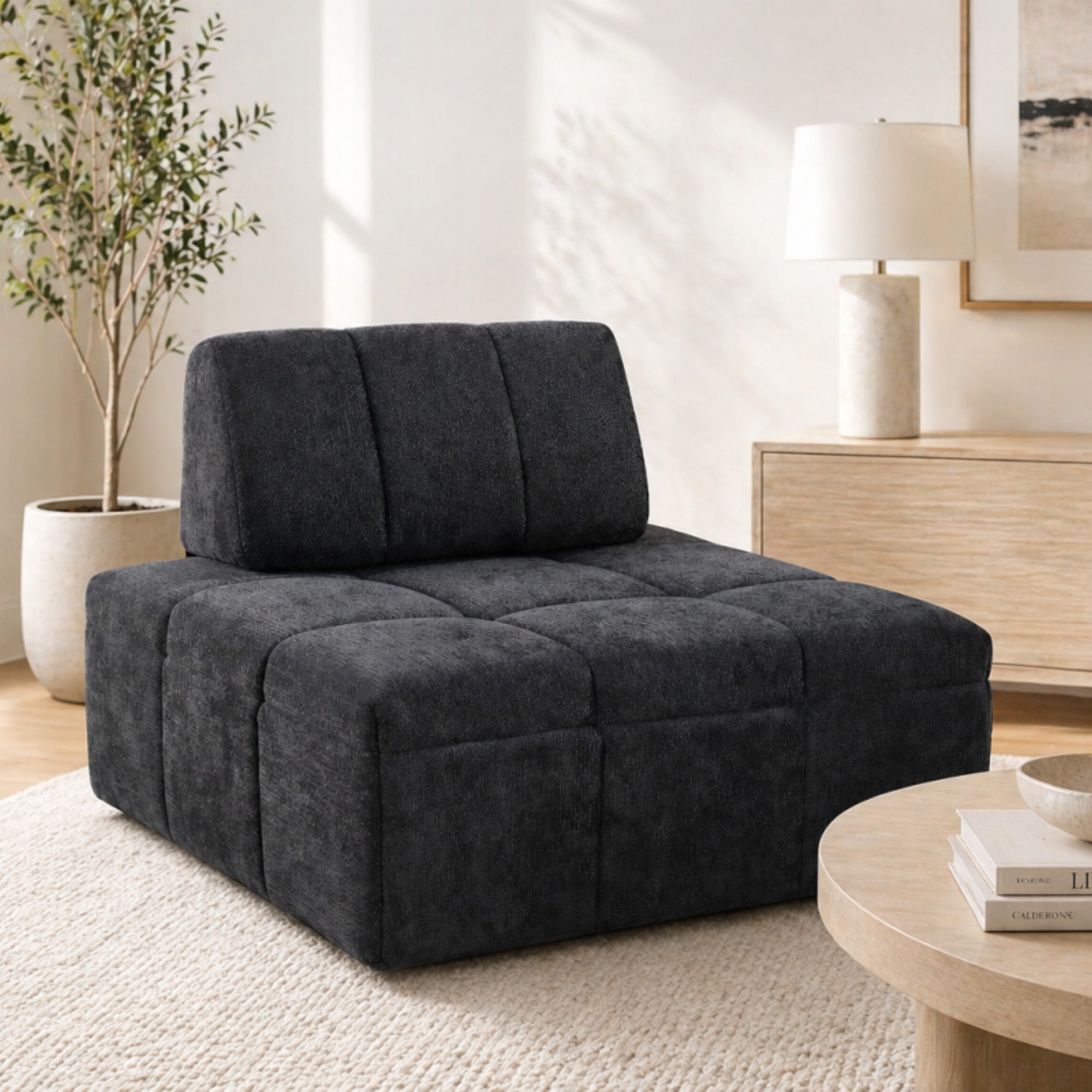 Brassex Compression CloudEase modular armless lounge chair in soft fabric with plush cushioning, designed for modern accent seating.