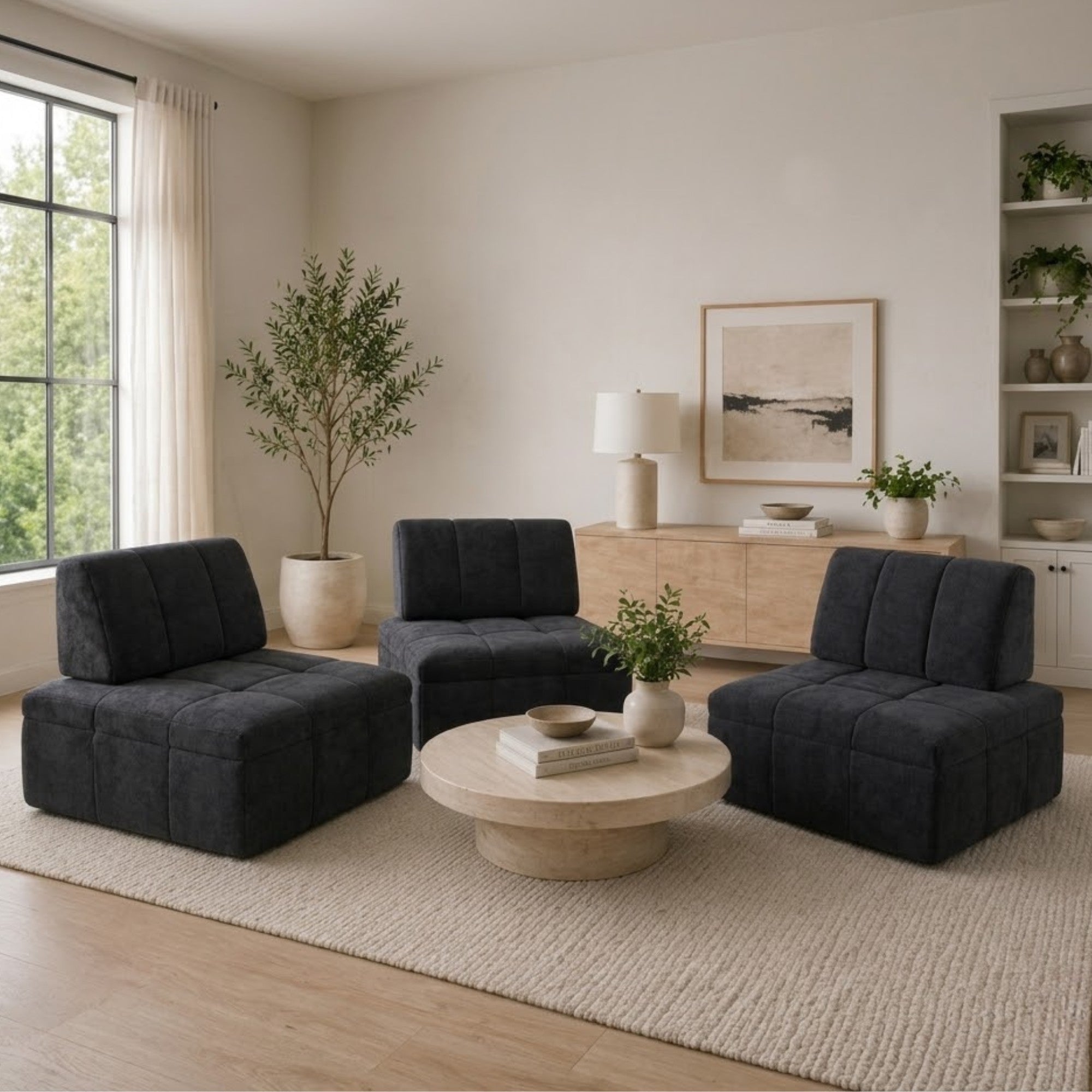 Brassex Compression CloudEase armless lounge chair with plush cushioning and modern modular design for comfortable relaxation.