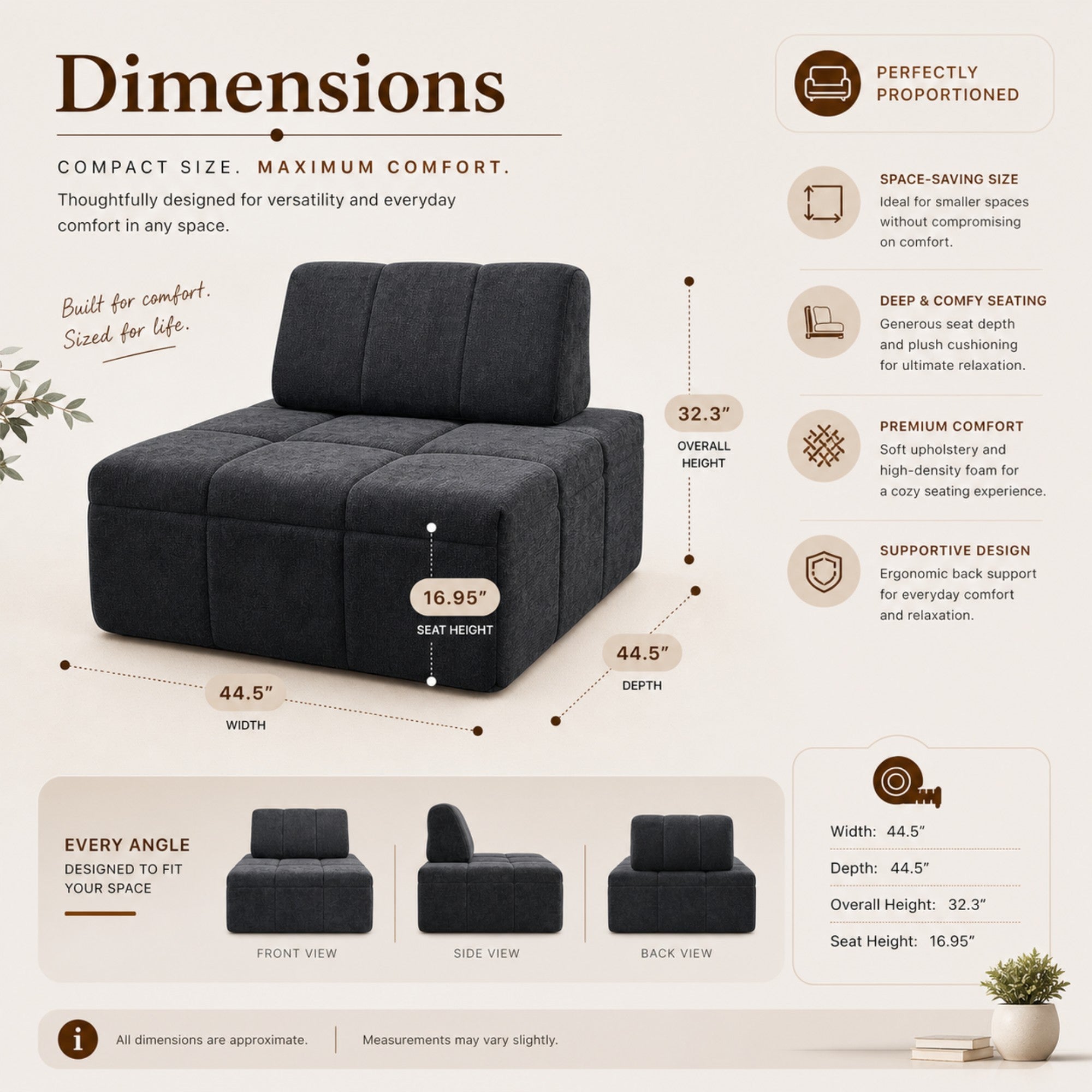Brassex Compression CloudEase modular armless lounge chair with plush cushions and modern design, ideal as an accent chair.