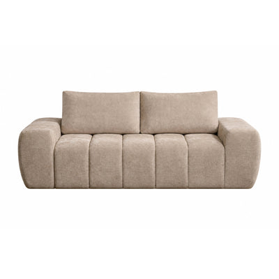 Taupe Compression CloudEase Channel Sofa by Brassex featuring plush cushions and tufted upholstery, styled in a modern living room setting.