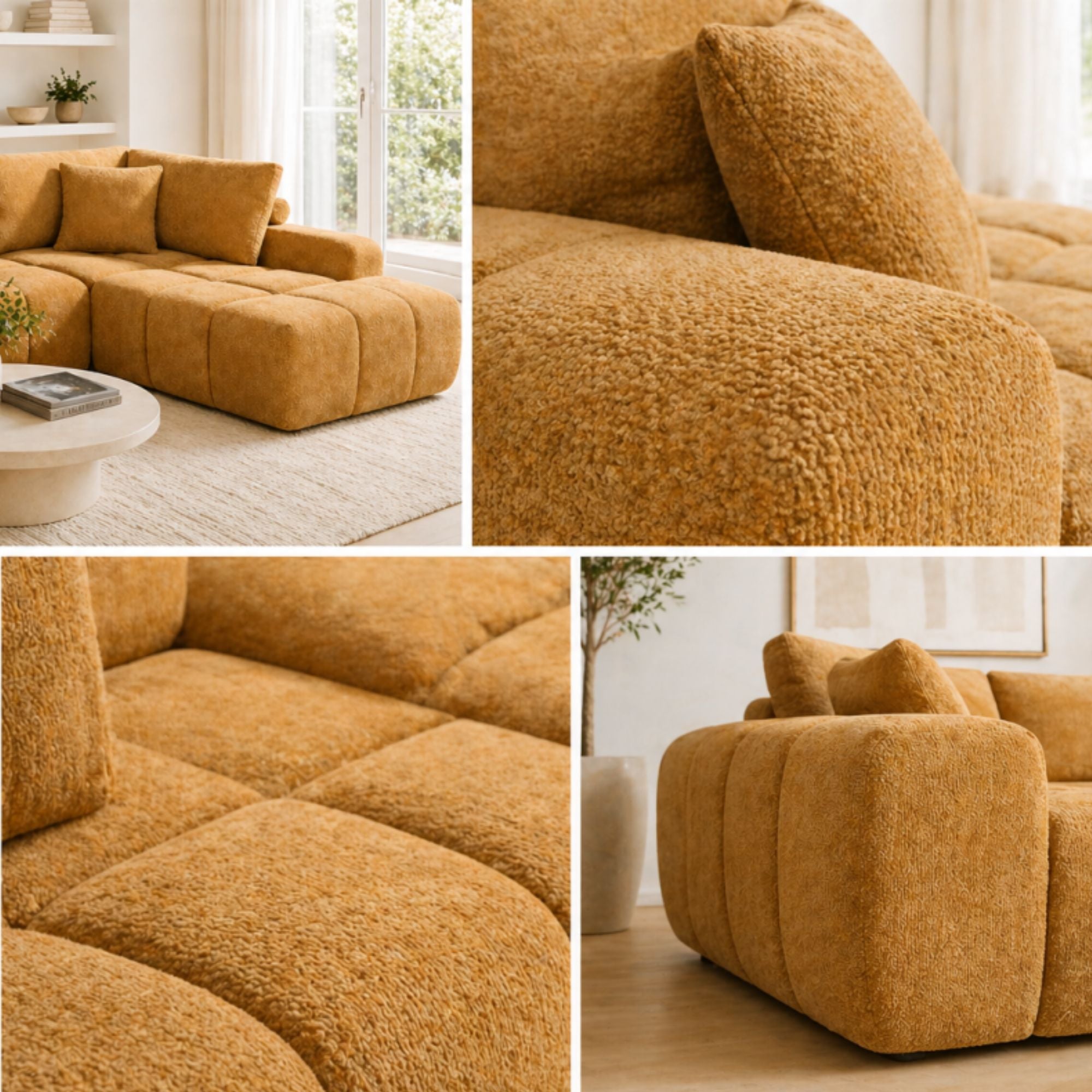 Bronze Brassex Compression Cloud Sectional Sofa with plush cushions and modern design, shown from a front angle.