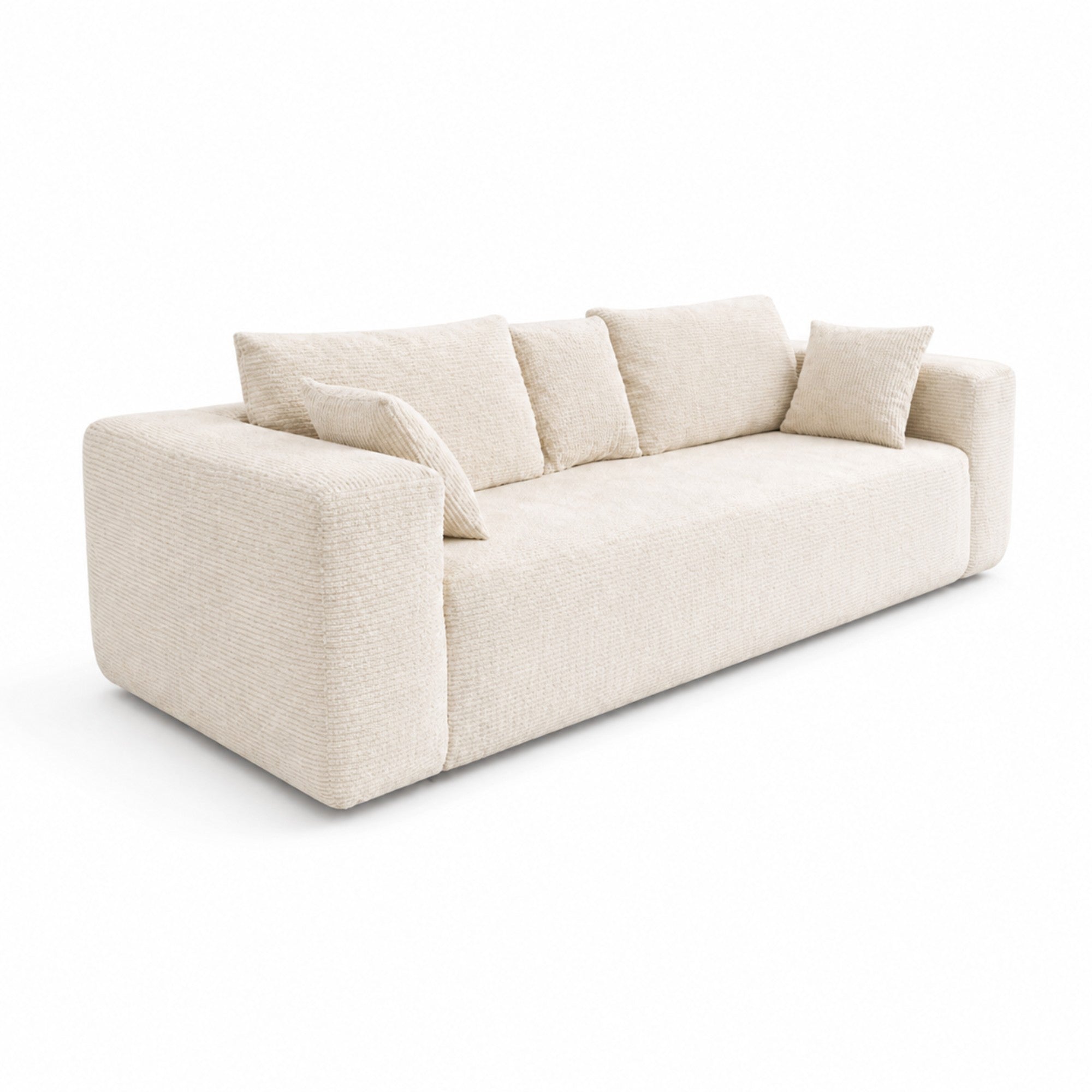 Ivory low-profile compression sofa by Taste Living with sleek, modern design and plush cushions for stylish comfort.