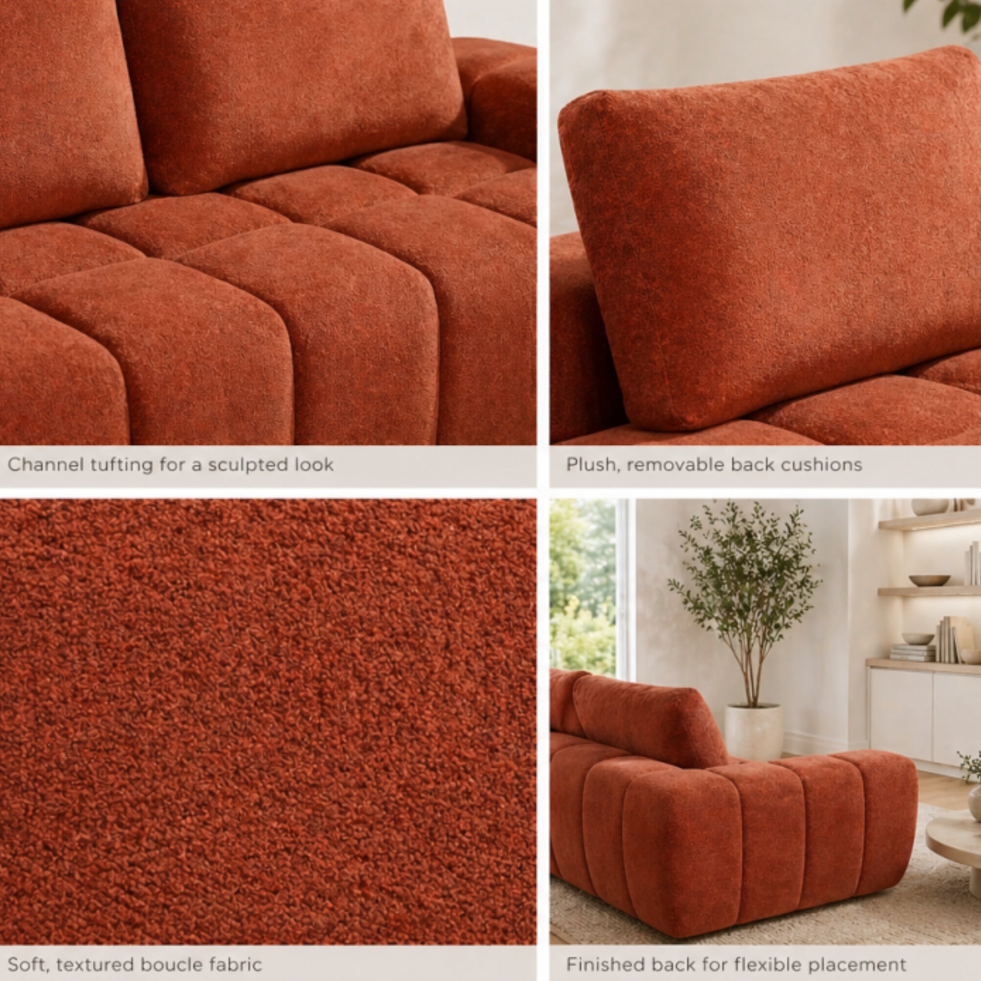 Burgundy Compression CloudEase Channel Sofa by Brassex with plush cushions and modern tufted design.