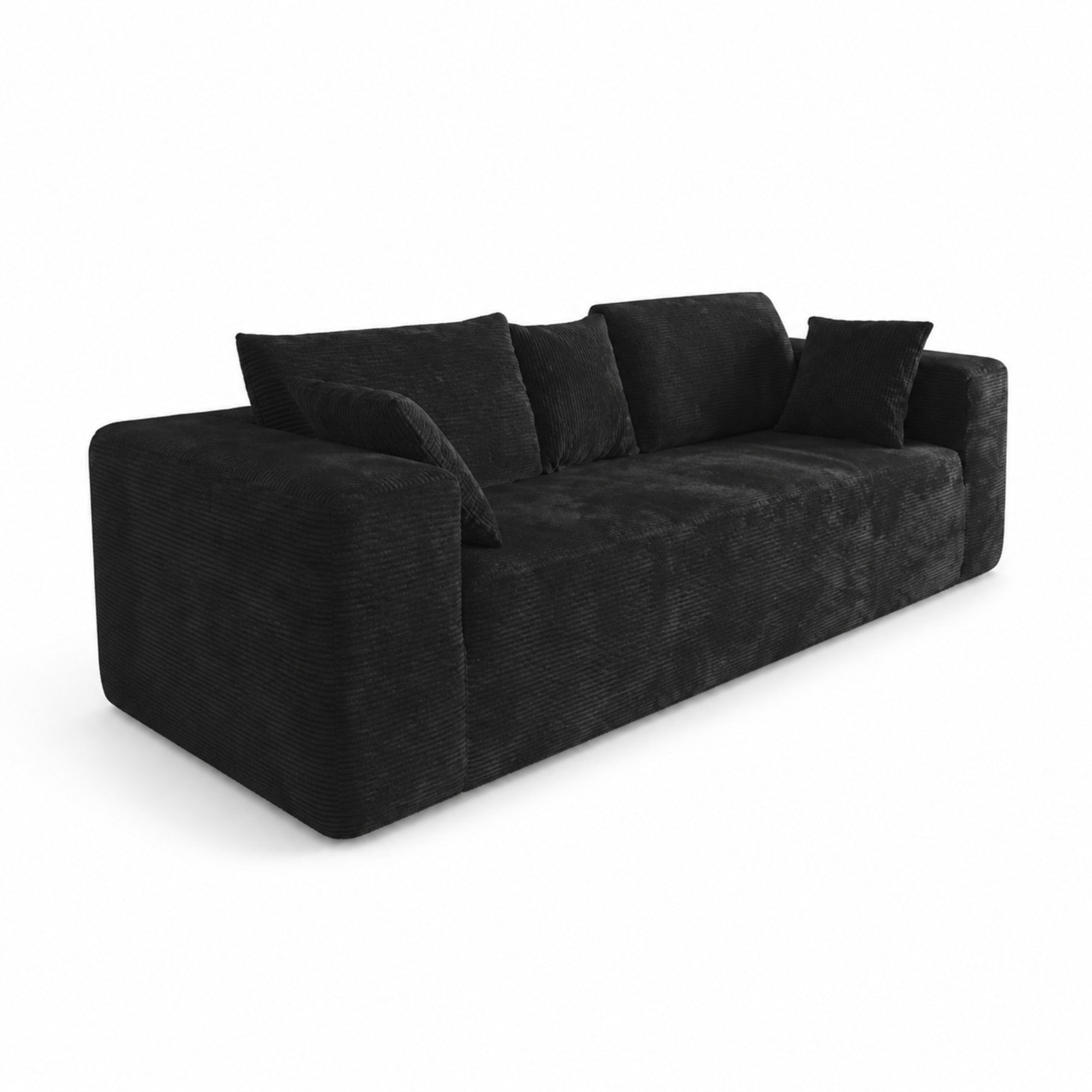 Black compression low-profile sofa by Taste Living with sleek, modern design and comfortable cushioning.