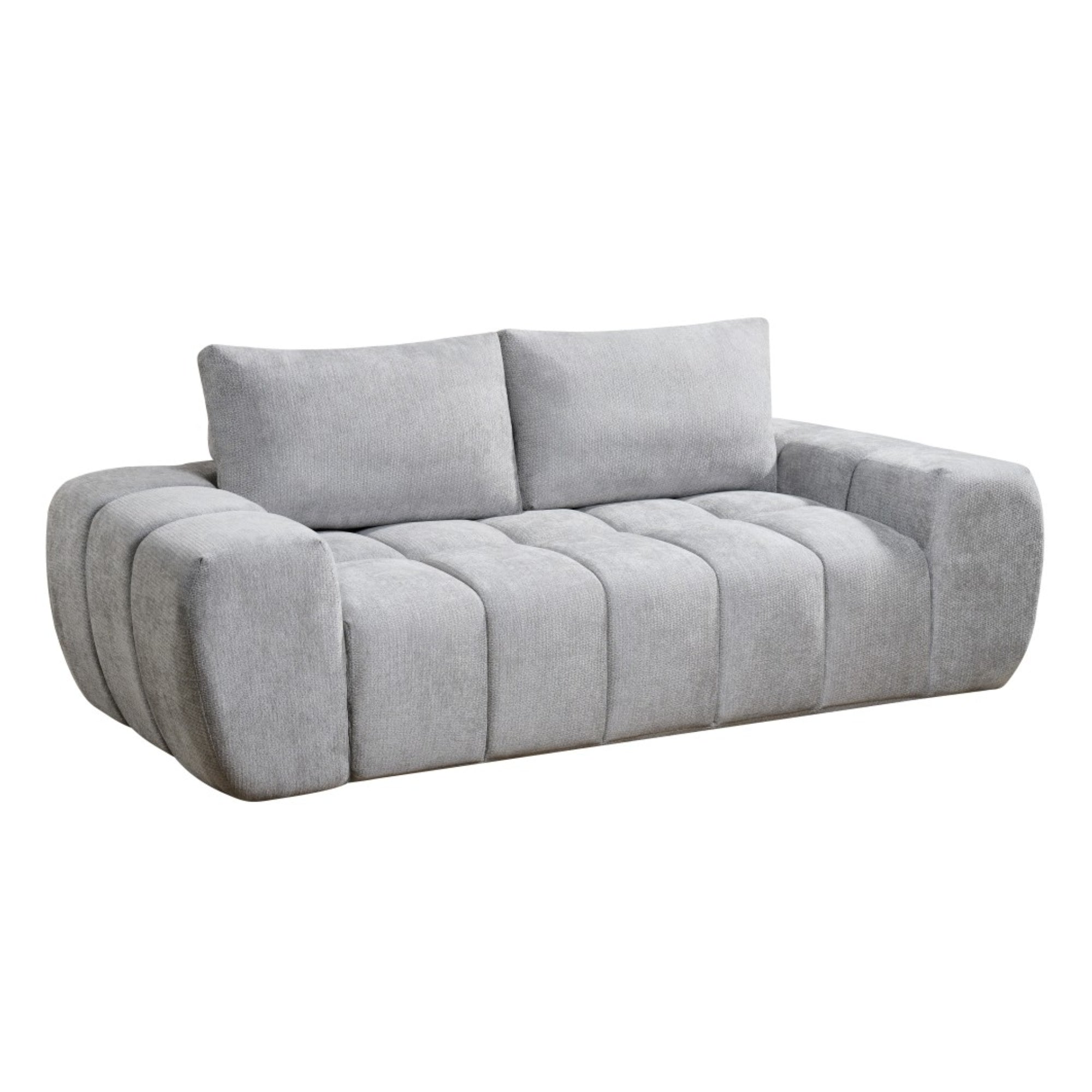 Light grey Compression CloudEase Channel Sofa by Brassex, showcasing plush cushions and modern design in a living room setting.
