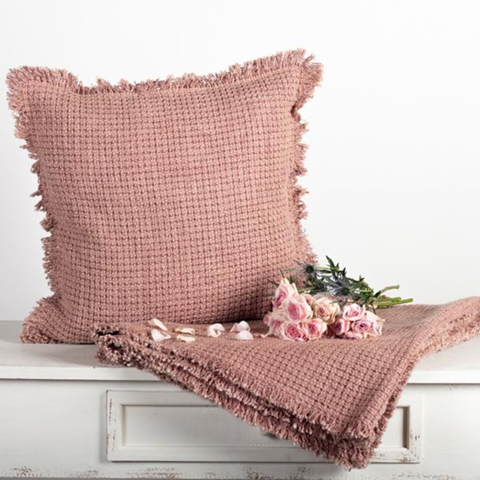 Cotton Throw With Fringe in Rose | CastleUp Experience Centre Online Furniture