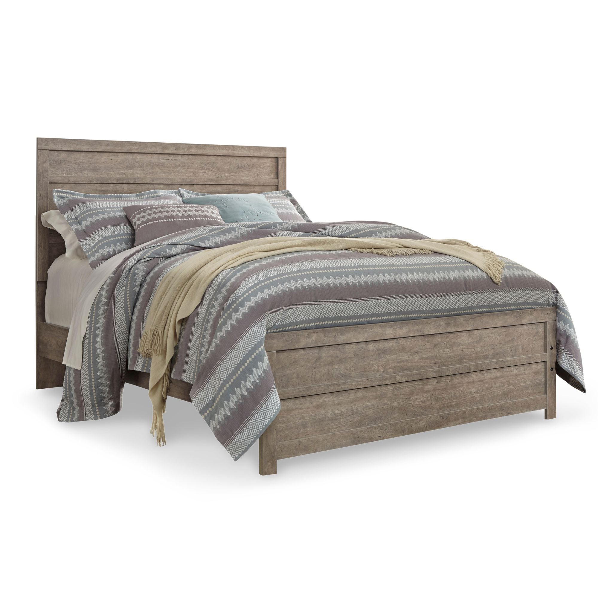 Grey Culverbach bedroom set by Signature Ashley featuring a bed, dresser, and matching nightstands in a modern design.