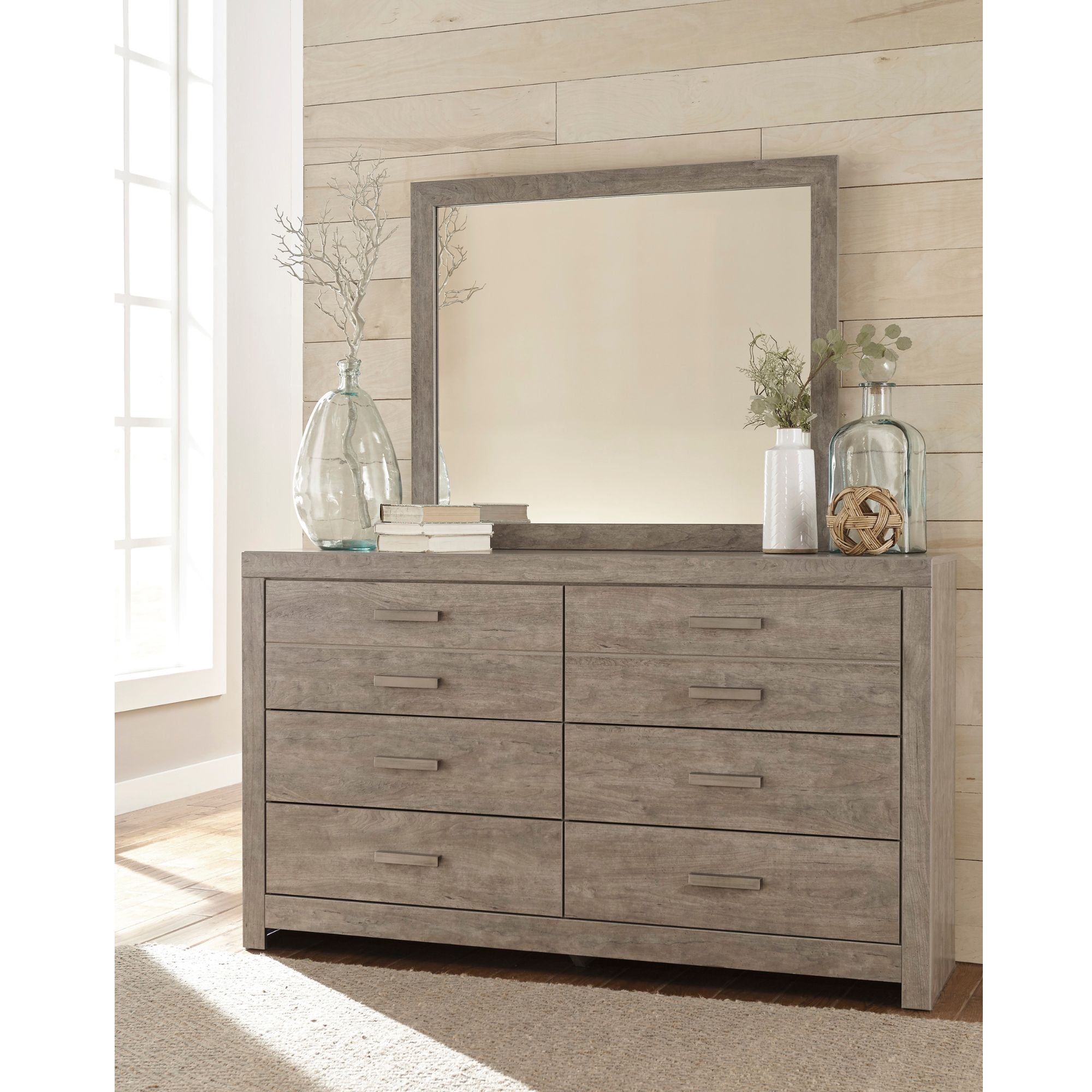 Signature Ashley Culverbach dresser and mirror in grey, featuring a sleek dresser with matching mirror for a modern bedroom look