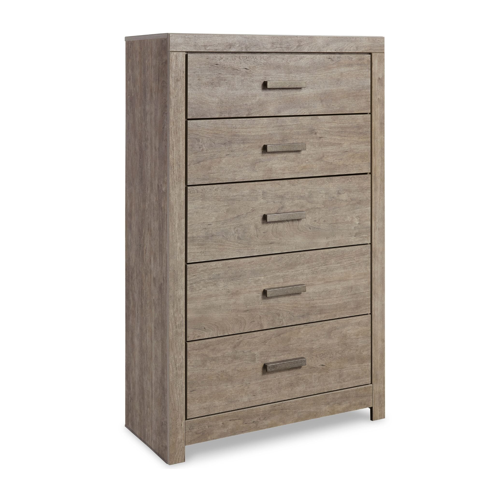 Grey Culverbach bedroom set by Signature Ashley featuring a bed, matching nightstands, and dresser in a contemporary design.