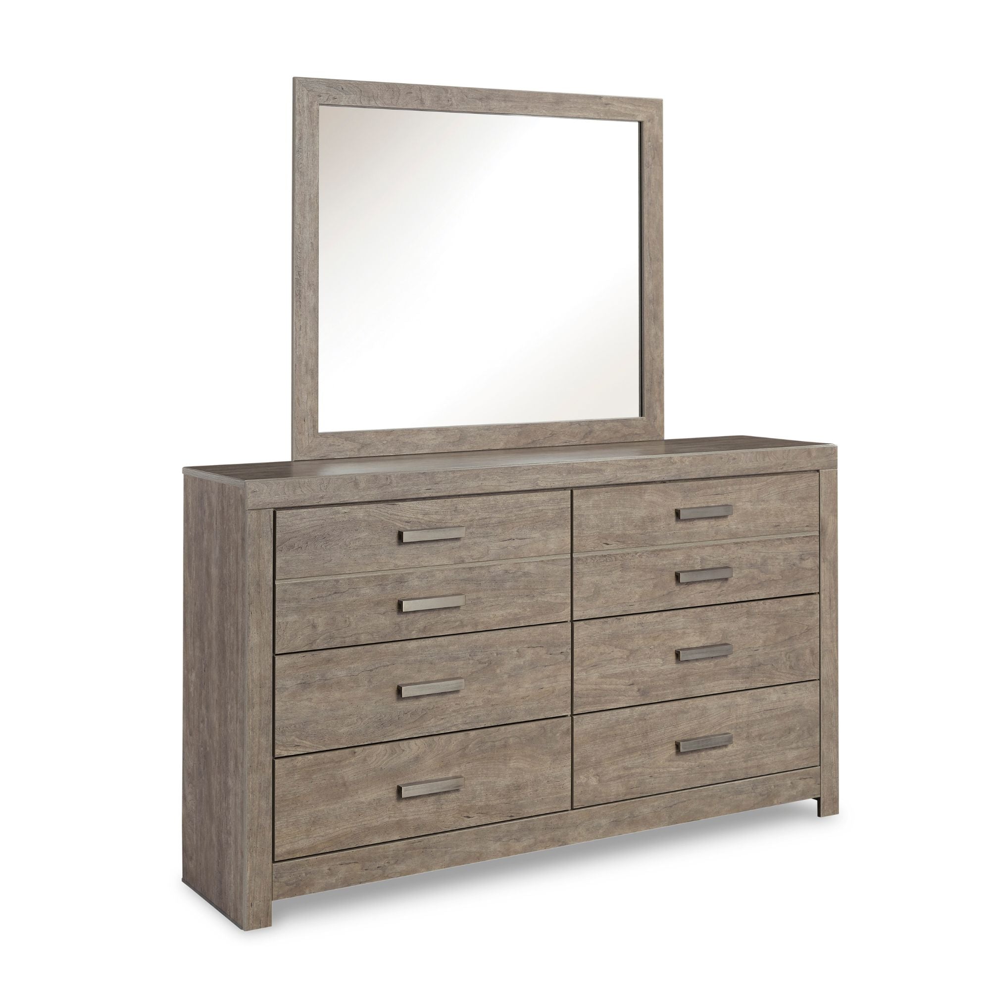 Gray Culverbach bedroom set by Signature Ashley featuring a bed, matching nightstands, and dresser with modern design.