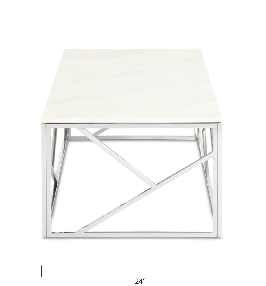 Silver Carole Faux Marble Coffee Table by Xcella, featuring sleek marble surface and modern design, shown from a side angle.