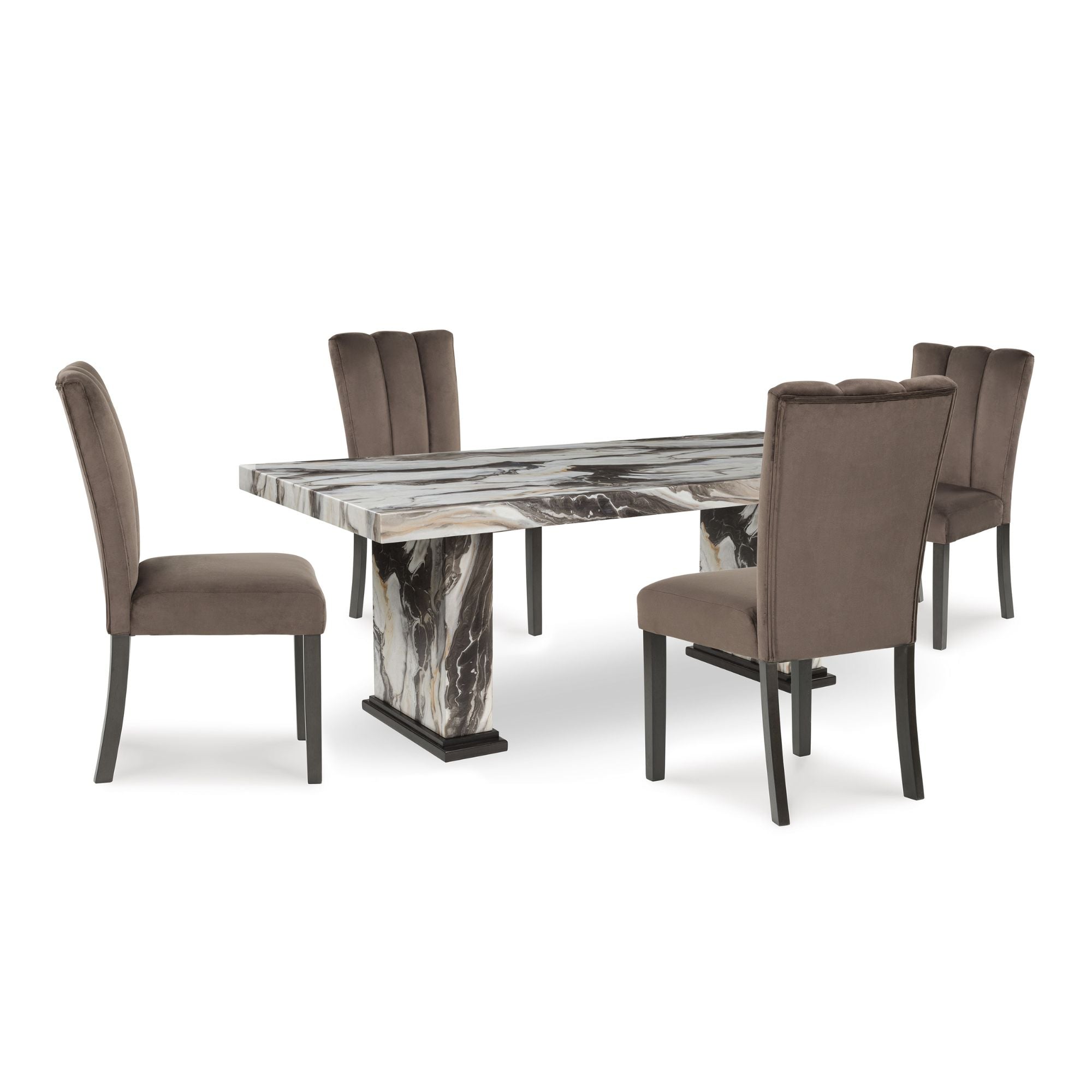 Jeshina marble look dining room set by Signature Ashley featuring a table and matching chairs in a contemporary design.