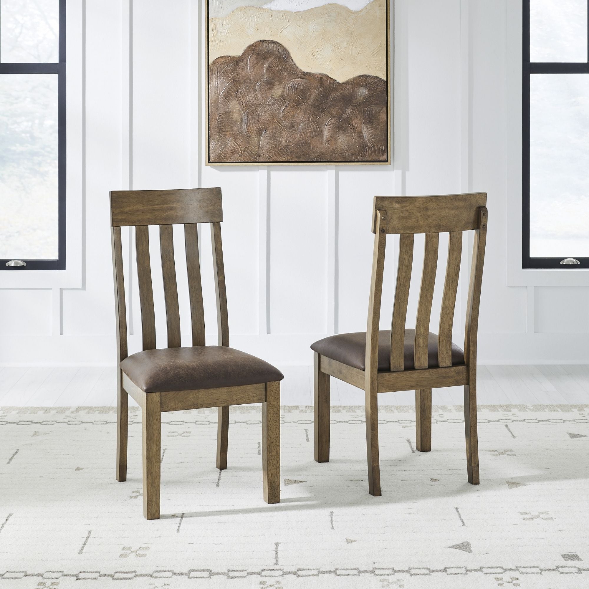 Light brown Ashley Urbinforte 6-piece dining room set with a table and matching chairs, perfect for modern dining spaces.