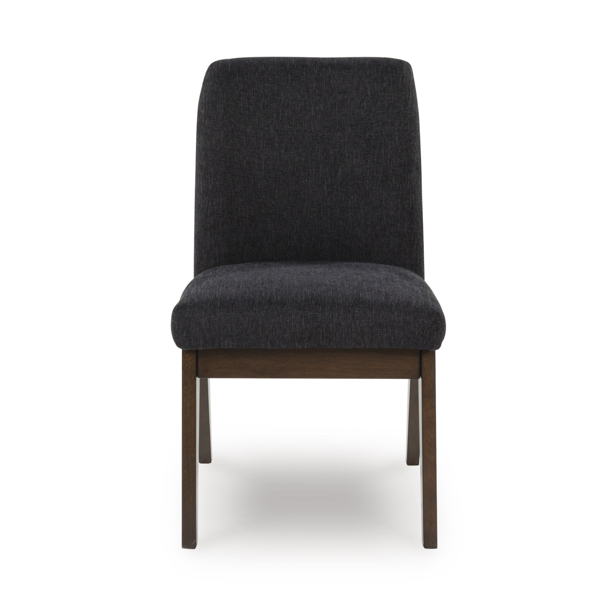 Two Dilenno UPH side dining chairs by Signature Ashley with beige upholstery and dark wooden legs, set against a neutral background.
