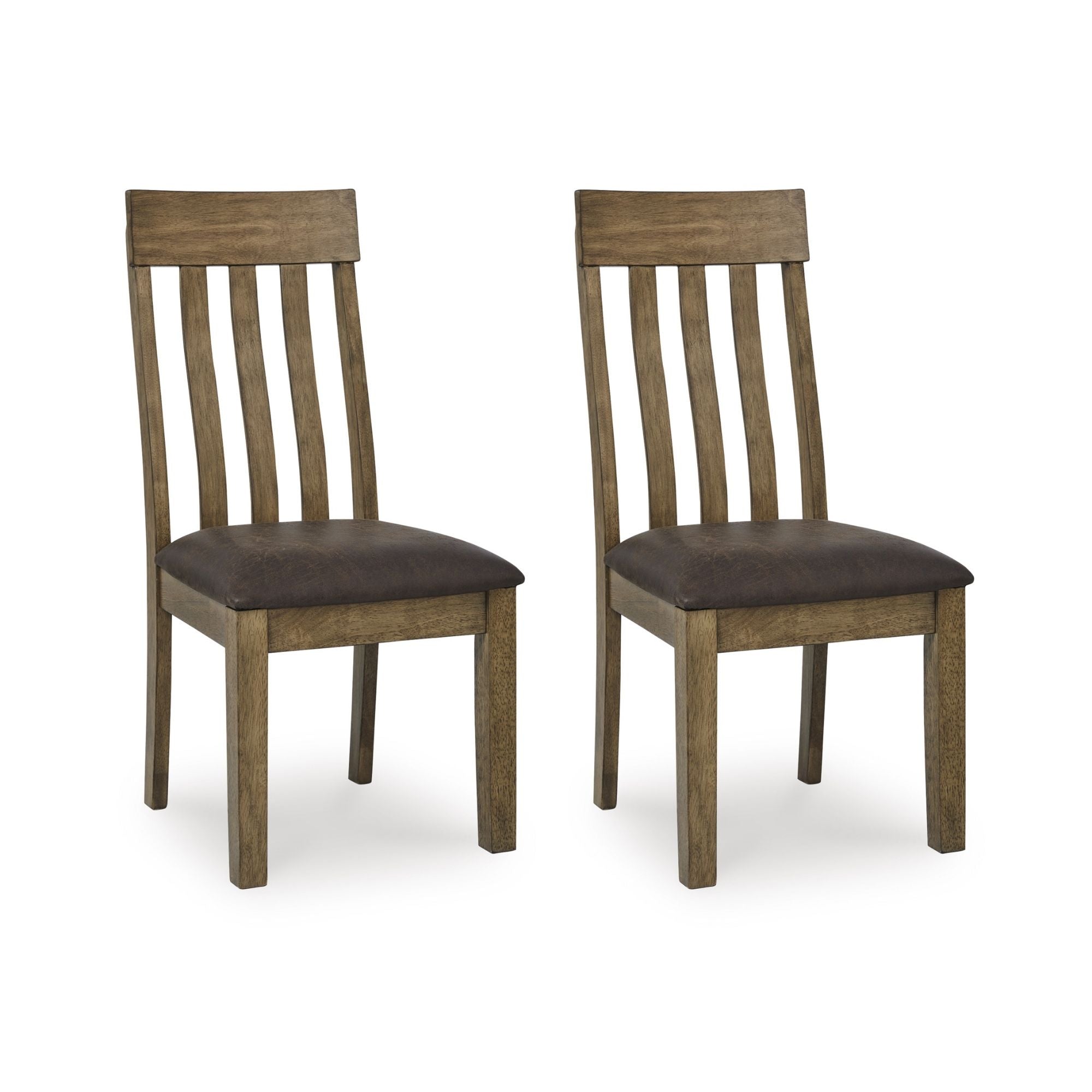 Ashley Urbinforte 6-piece dining room set with light brown wood finish, includes table and six matching chairs.