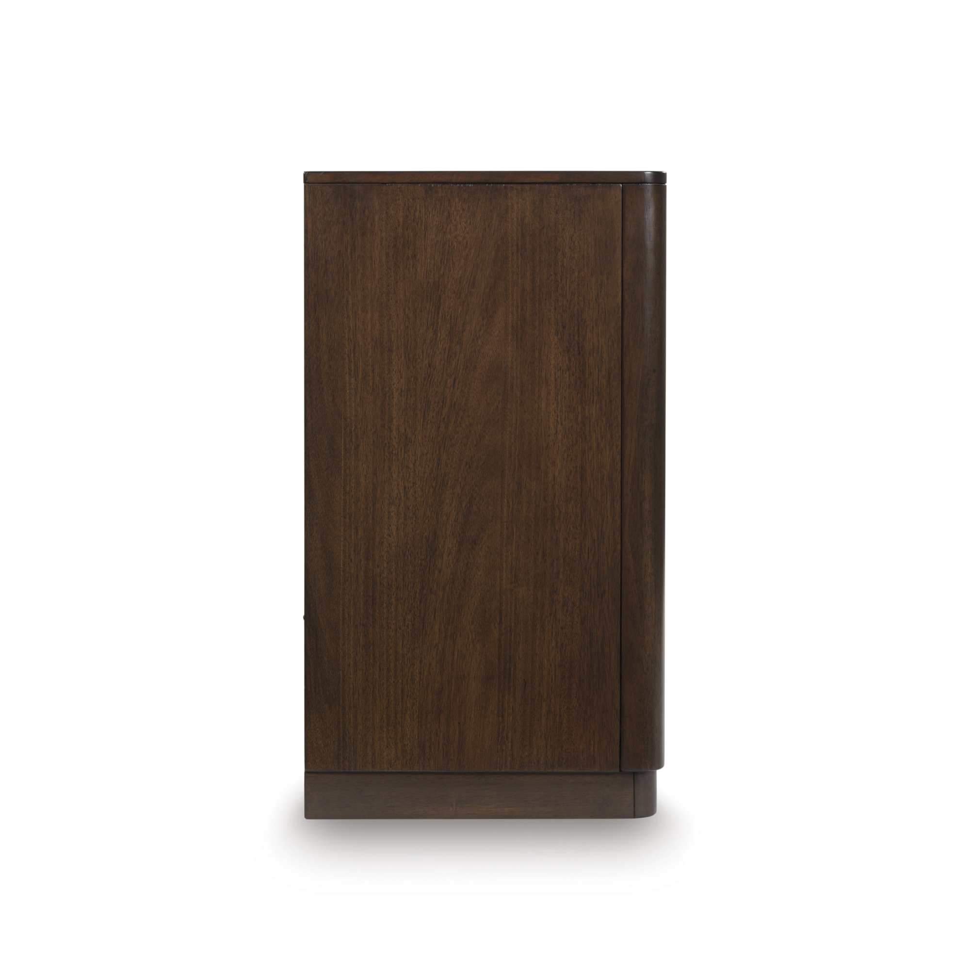 Signature Ashley Dilenno dining room server in brown with multiple storage compartments and sleek wood finish.