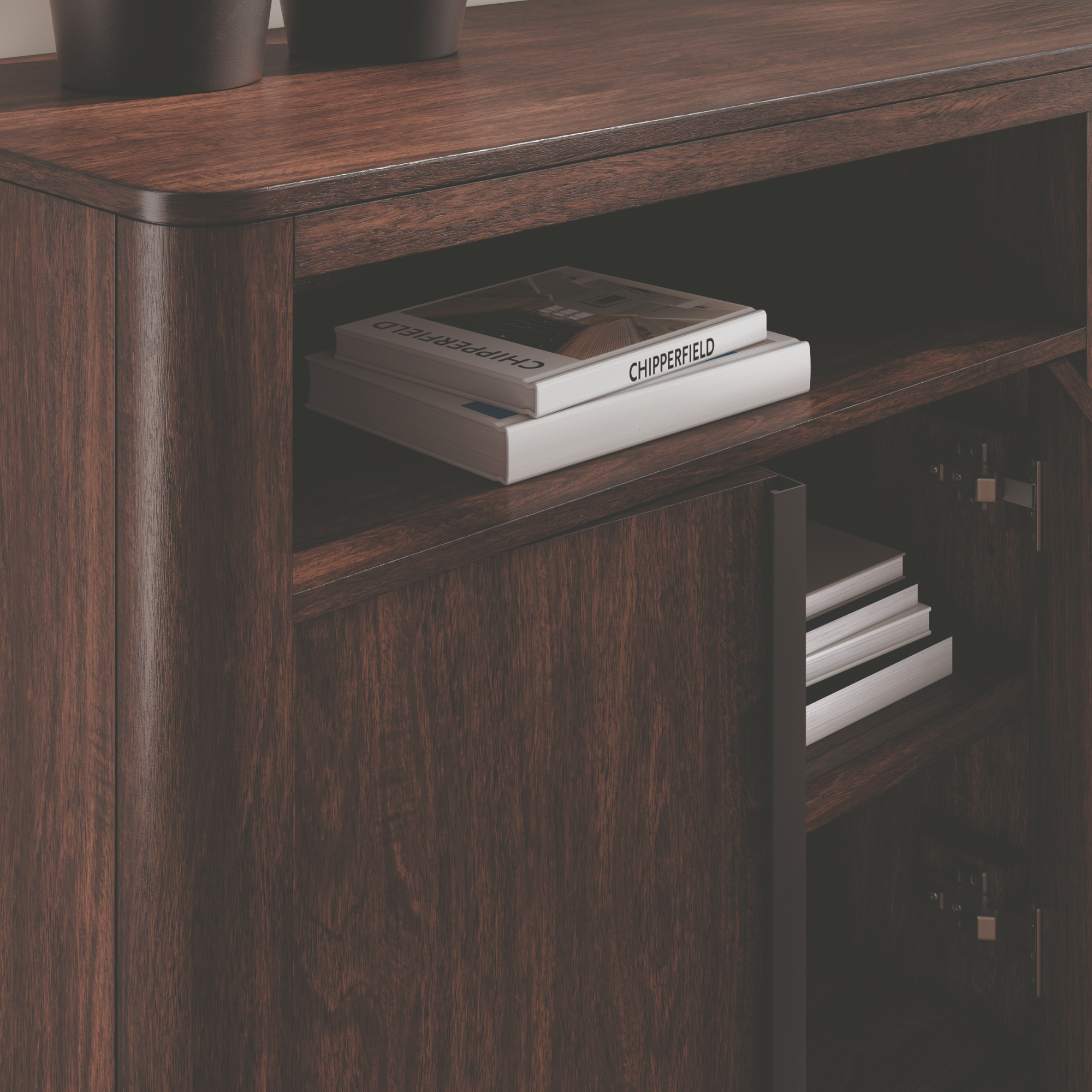 Brown Dilenno dining room server by Signature Ashley with cabinet doors and drawers, ideal for storage and serving in a dining area.
