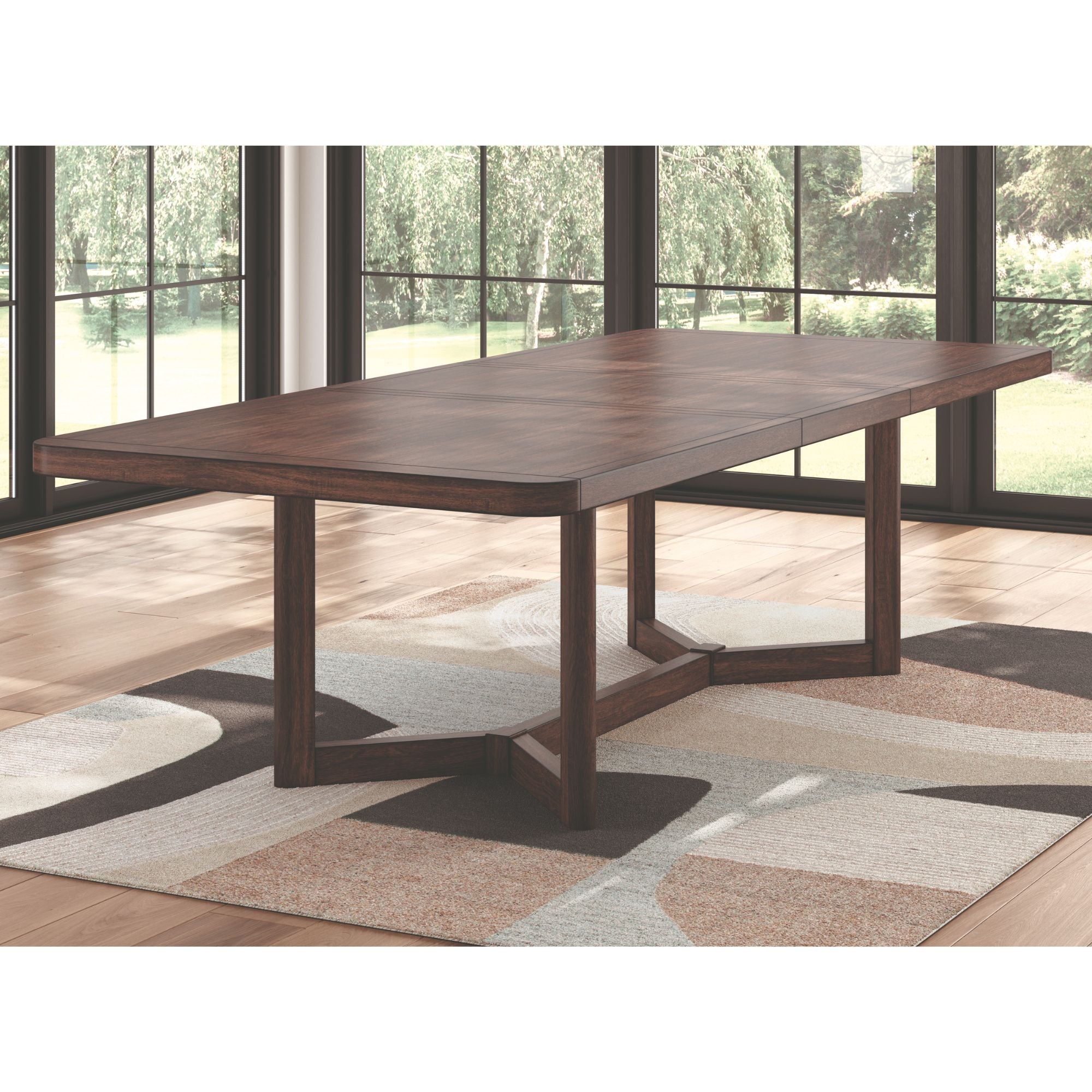 Brown Dilenno EXT dining room table set by Signature Ashley with matching chairs and extendable tabletop for versatile dining.