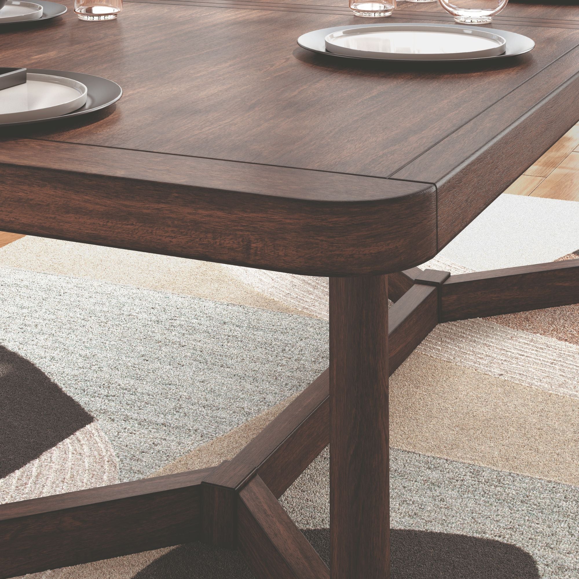 Brown Dilenno EXT dining room table set by Signature Ashley, featuring a spacious extension table and matching chairs in a warm finish.