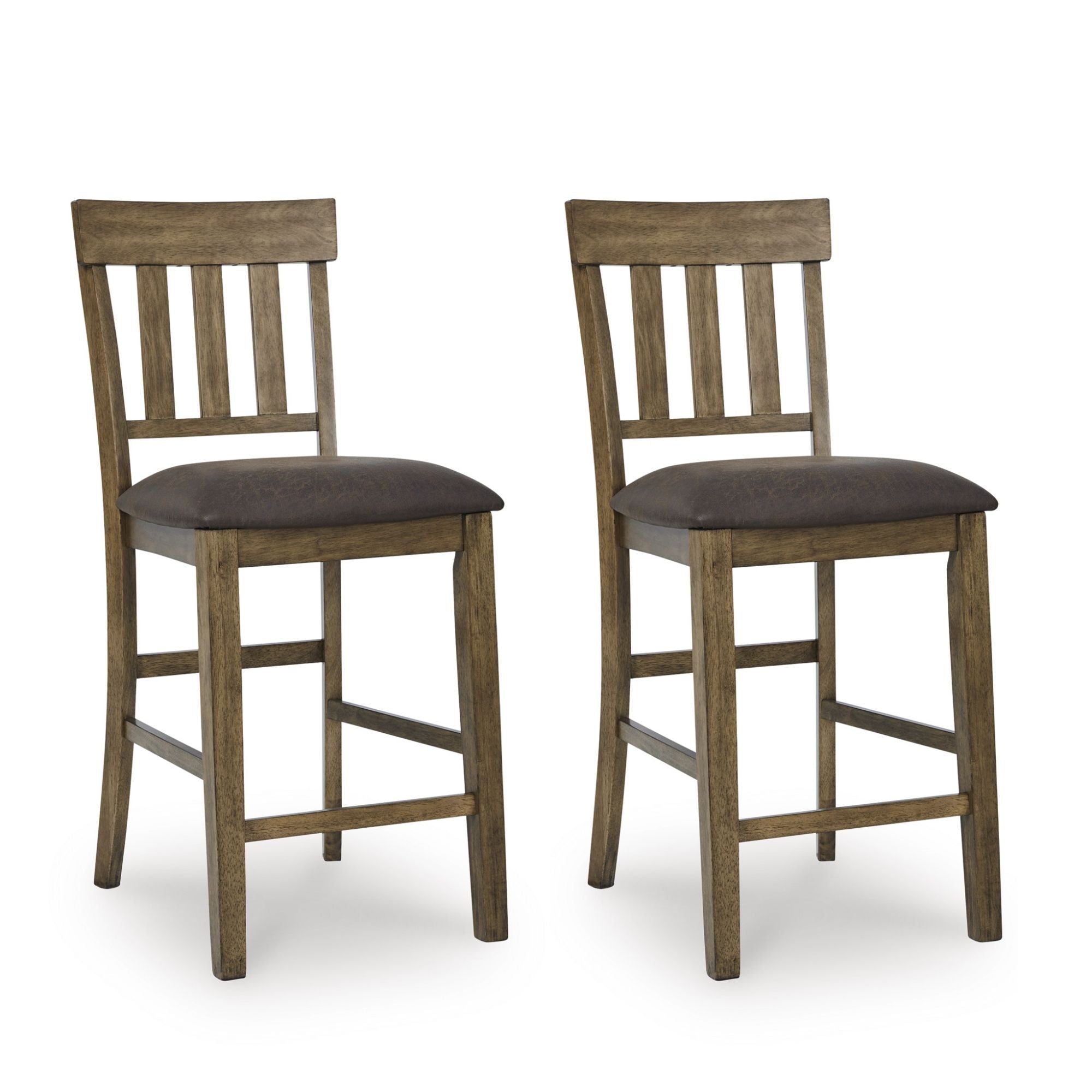 Ashley Urbinforte 6-piece counter dining room set with light brown wood finish, includes table and stools for casual dining.