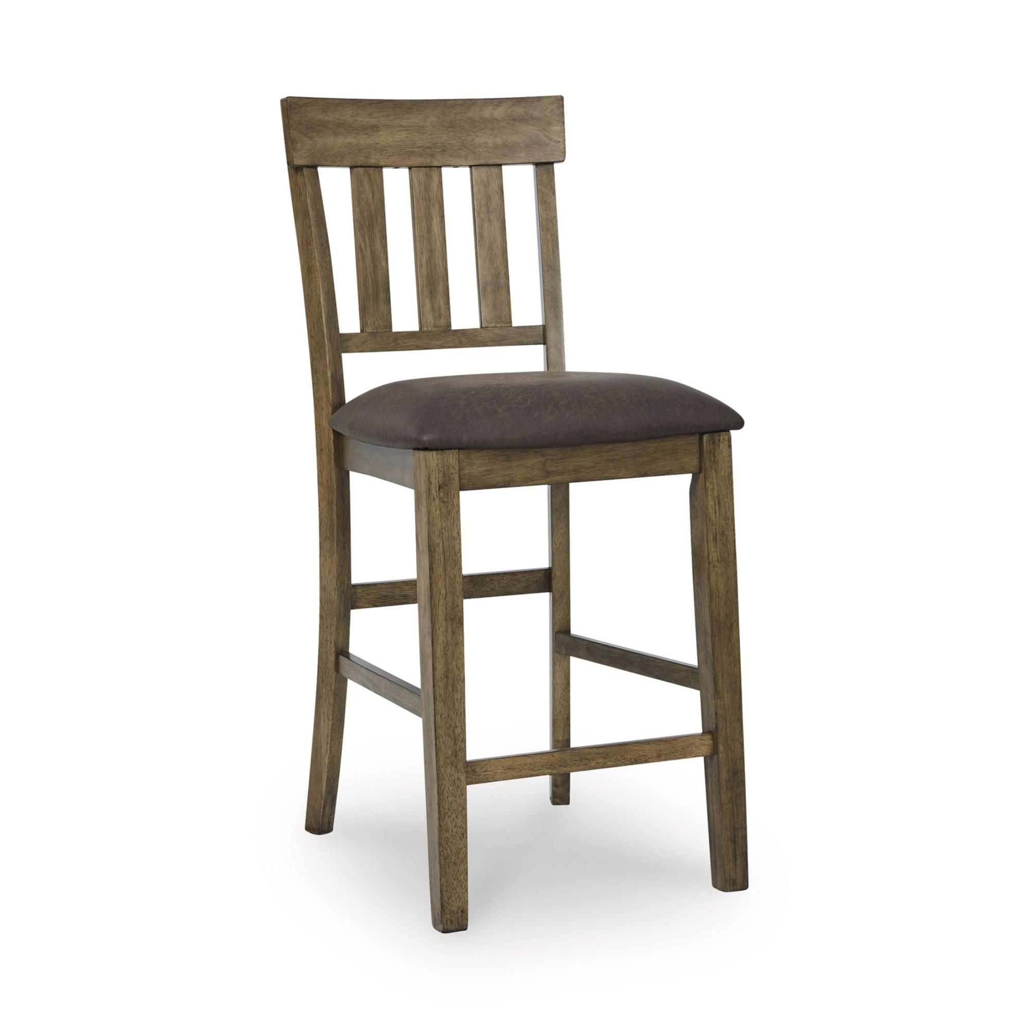 Ashley Urbinforte 9-piece counter height dining set with light brown wood finish, includes table and matching chairs.