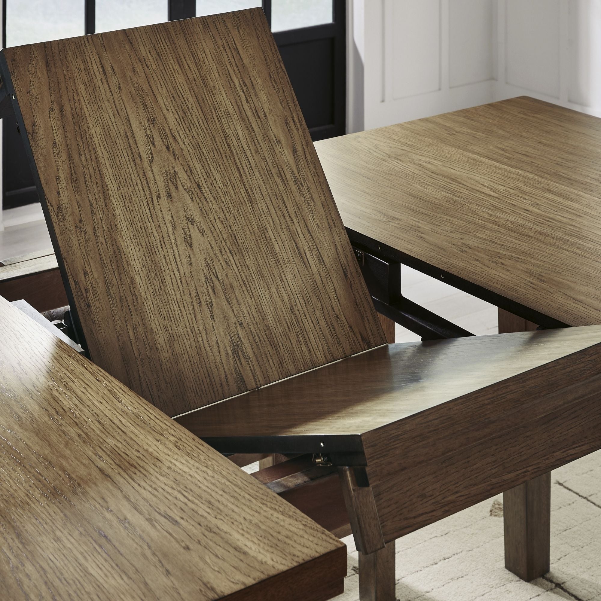 Light brown Ashley Urbinforte 6-piece dining room set with table and chairs, stylish and modern for contemporary dining spaces.