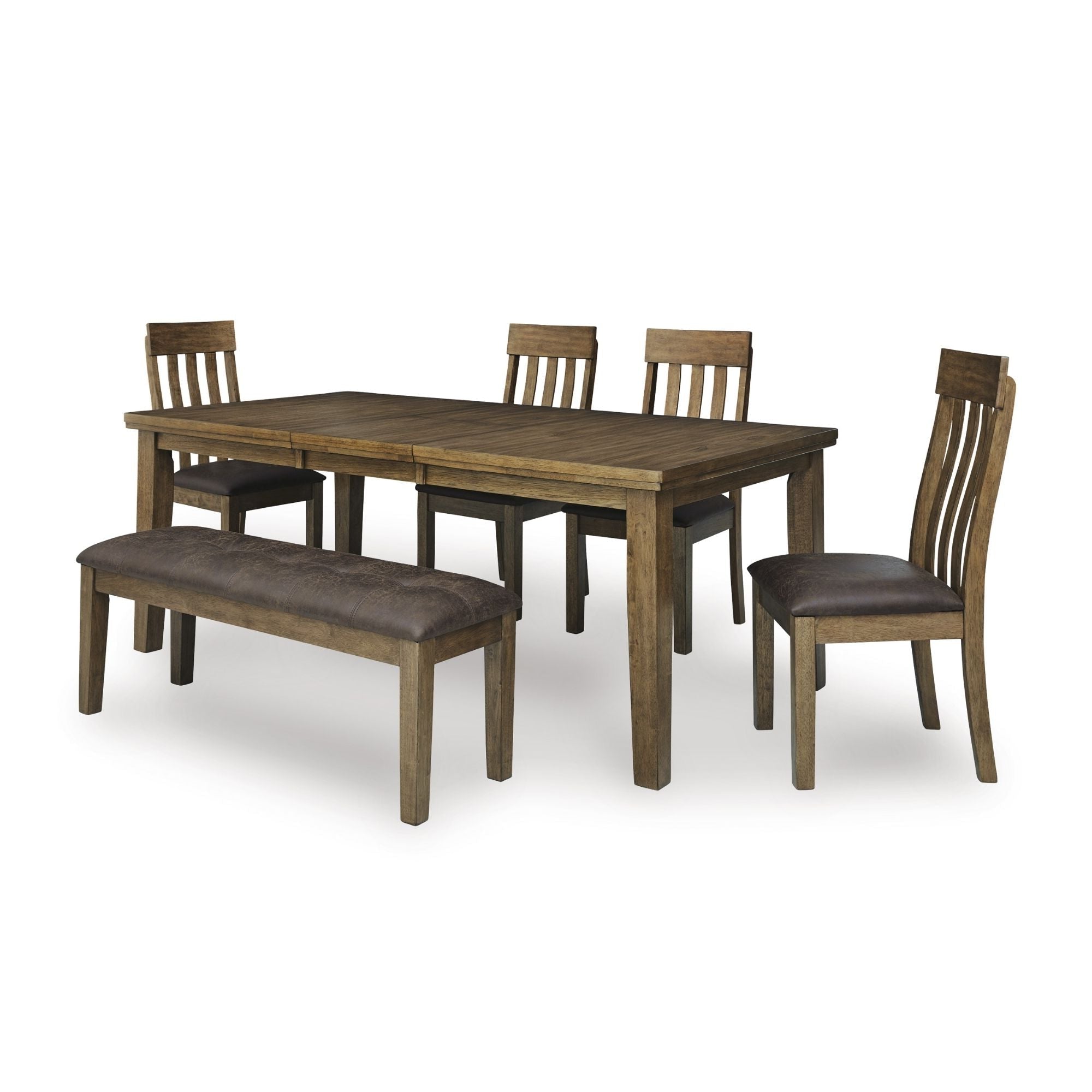 Ashley Urbinforte 6-piece light brown dining room set with a table and matching chairs, ideal for elegant dining spaces.