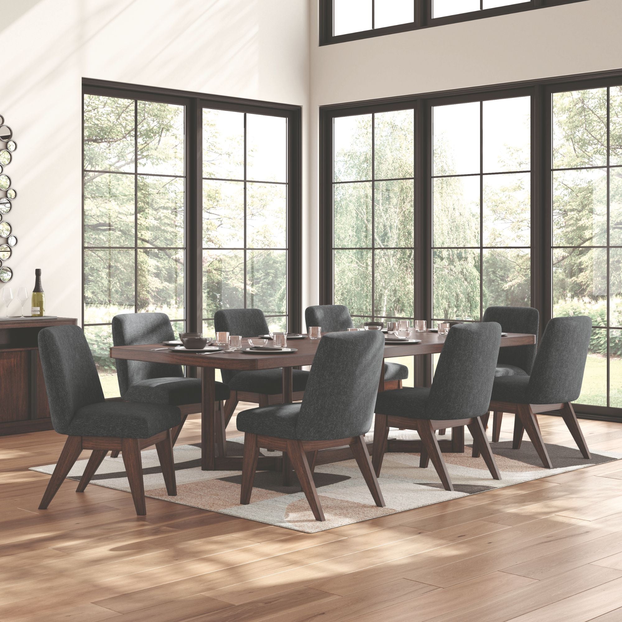 Brown Dilenno EXT dining table and matching chairs from Signature Ashley dining room set, showcasing a modern wood finish.