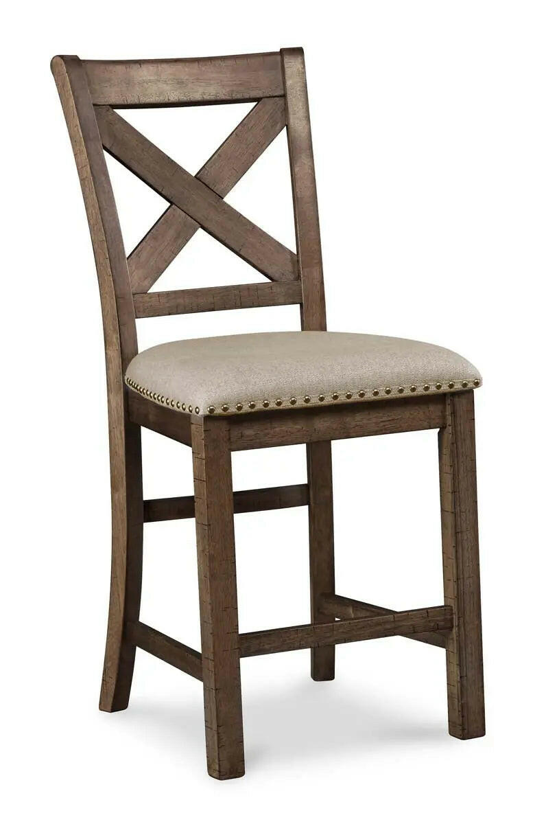 Ashley Moriville 6-piece counter height dining set in grayish brown with matching chairs and table for modern dining room decor.
