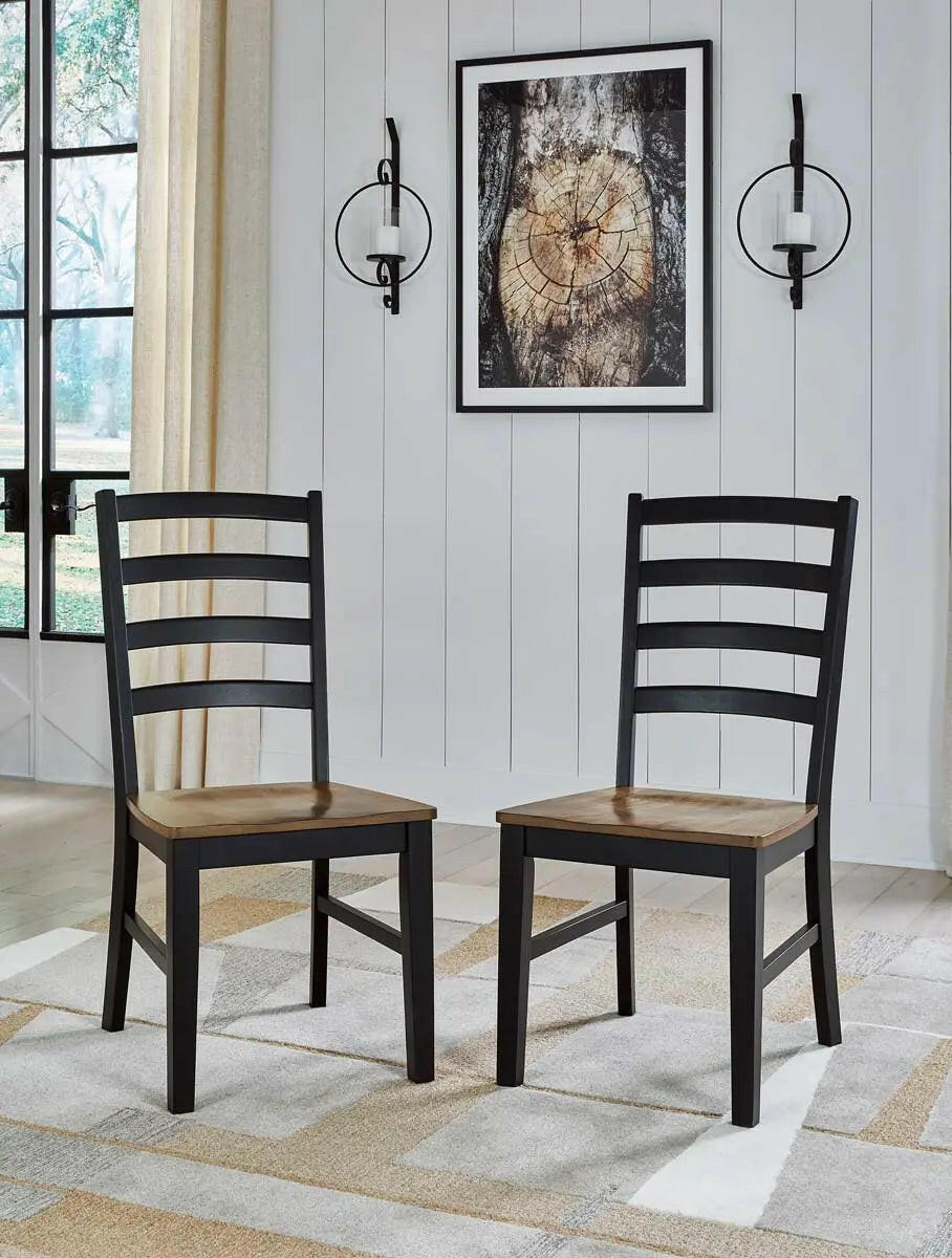 Signature Ashley Wildenauer dining room set with brown and black finish, includes a table and matching chairs.
