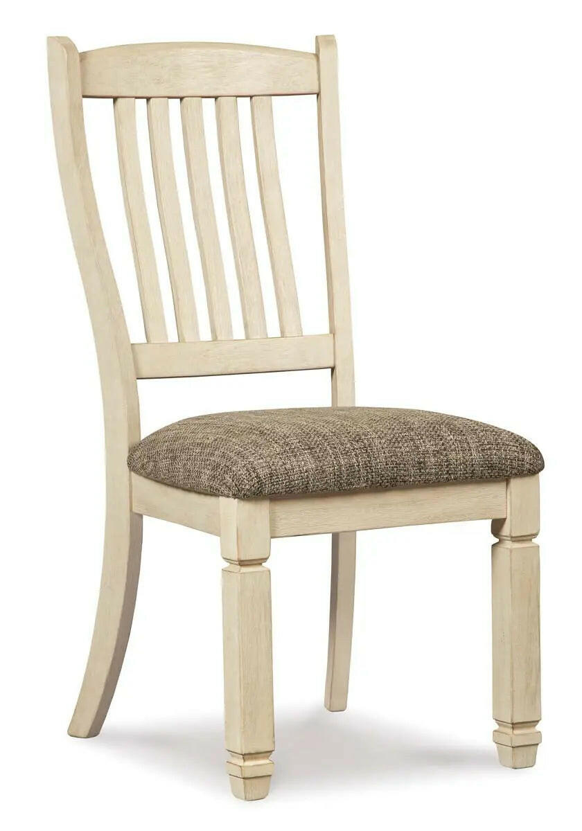 White Bolanburg 6-piece dining room set by Signature Ashley, showing a table with six matching chairs in a modern dining space.