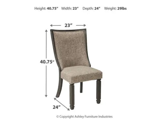 Two-tone Tyler Creek dining room set with arm chairs, featuring a wooden table and upholstered seats, by Signature Ashley.