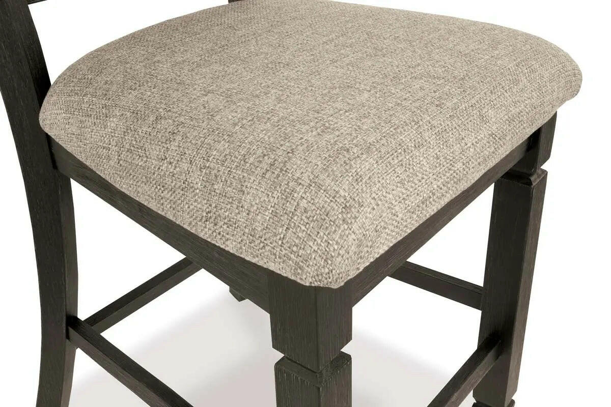 Signature Ashley Tyler Creek counter height 6-piece dining set with black and grey finish, including table and matching chairs.