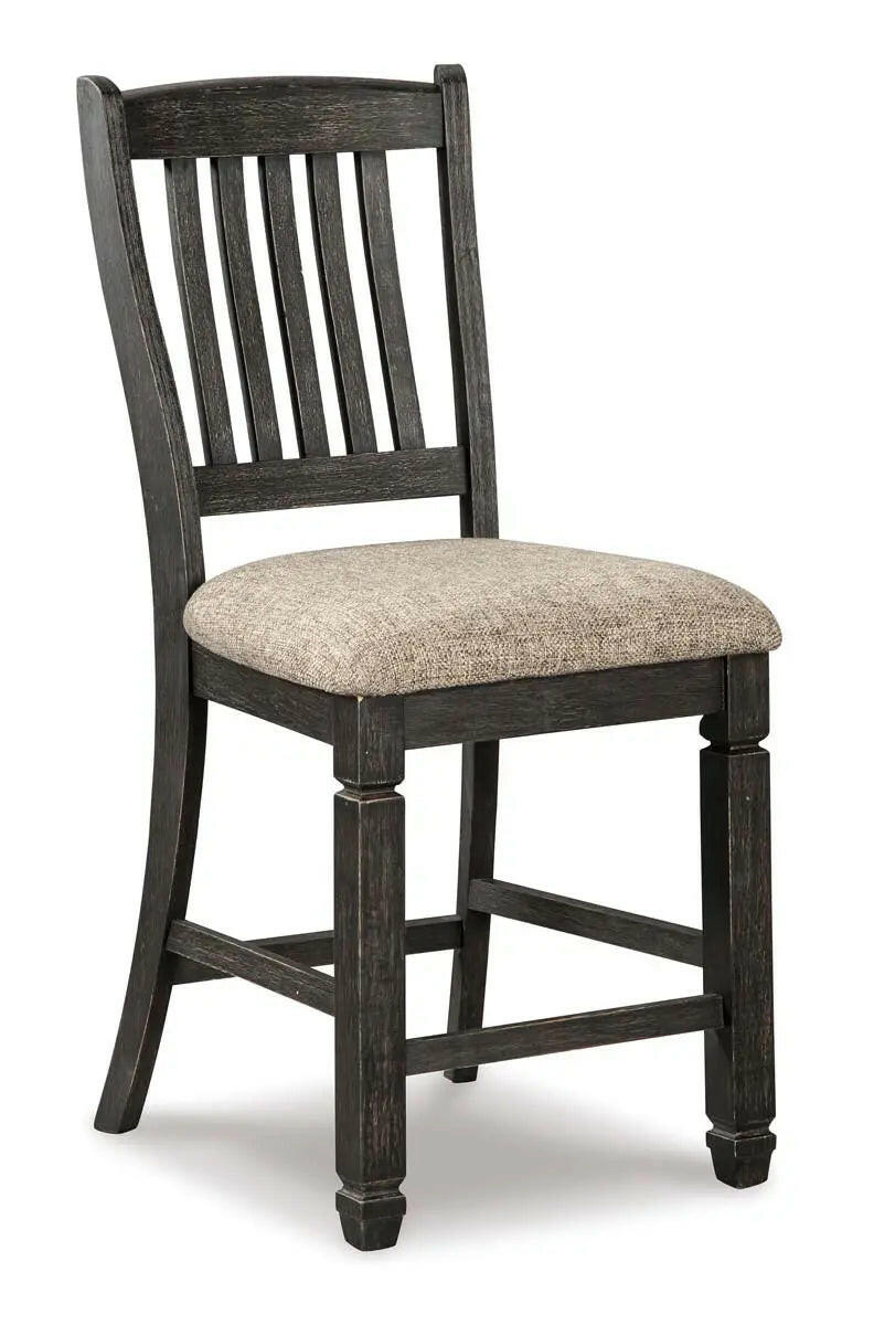 Signature Ashley Tyler Creek counter height 6-piece dining set with black and grey finish, featuring sturdy table and matching chairs.