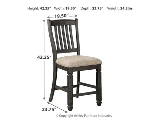 Signature Ashley Tyler Creek 6-piece counter height dining set with black and grey finish, includes table and matching chairs.