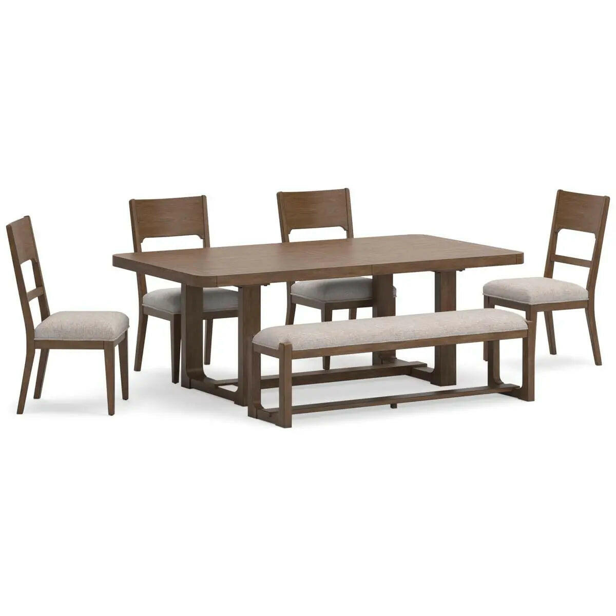 Cabalynn 6-piece brown dining set by Signature Design Ashley, including a table and matching chairs, in a modern dining room setting.