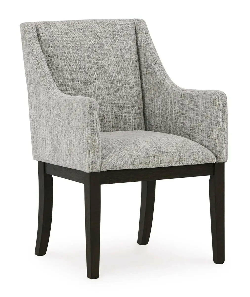 Dark brown Burkhaus EXT dining room set with armchair, designed by Signature Ashley, featuring a stylish and comfortable dining space.