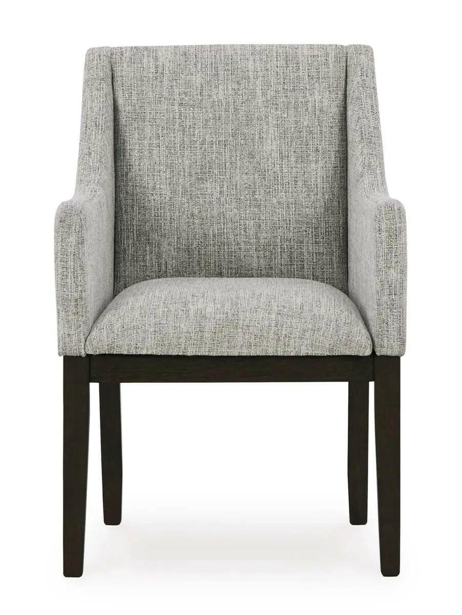 Dark brown Burkhaus EXT dining room set with arm chair, showing table and chairs from Signature Ashley in a modern dining space.