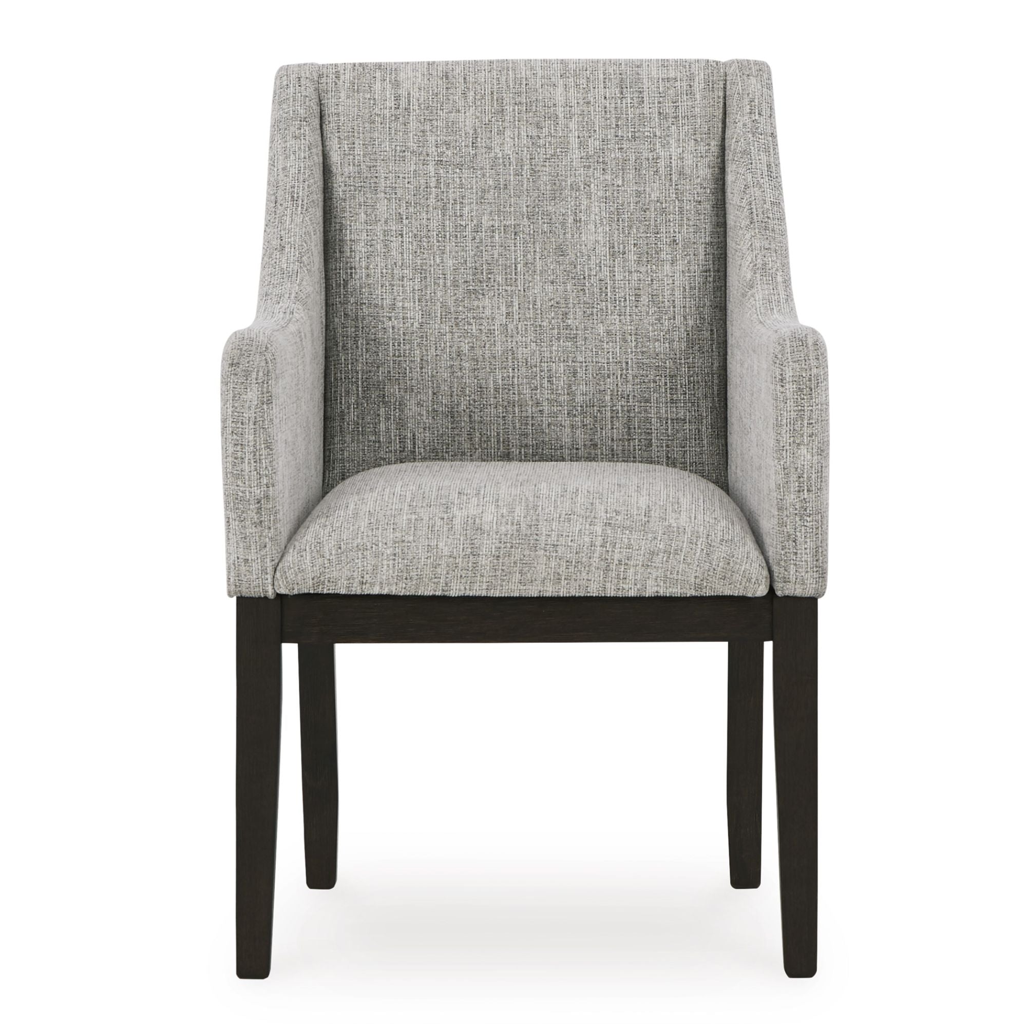 Pair of Signature Ashley Burkhaus Dining UPH Arm Chairs with upholstered seats and wooden legs, set of two.