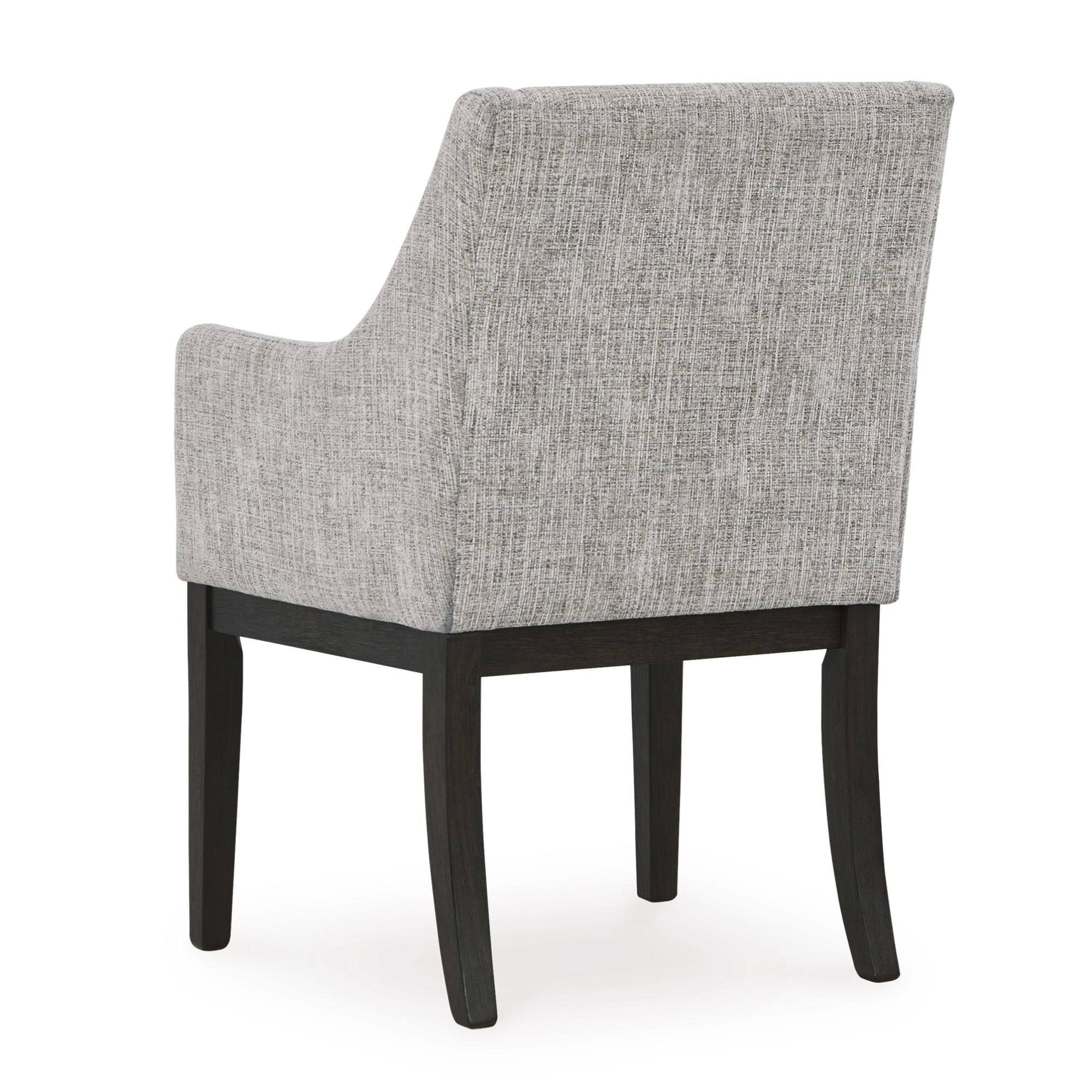 Set of two Signature Ashley Burkhaus Dining UPH arm dining chairs with cushioned seats and wooden legs.