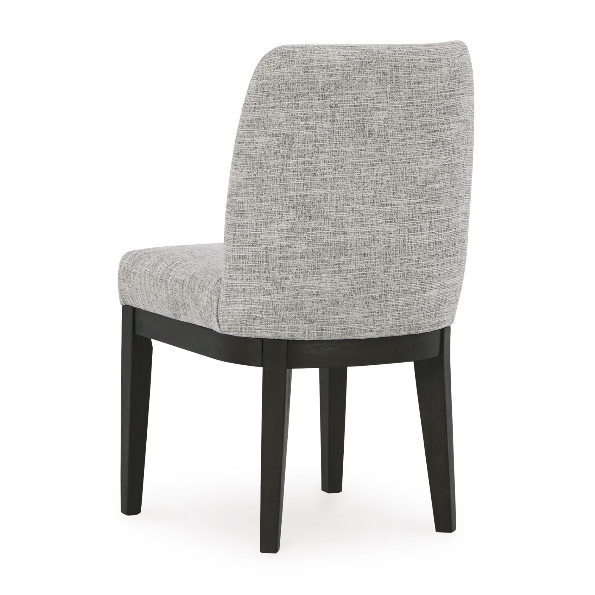 Set of two Signature Ashley Burkhaus Dining UPH Side Dining Chairs with upholstered seats and wooden legs.
