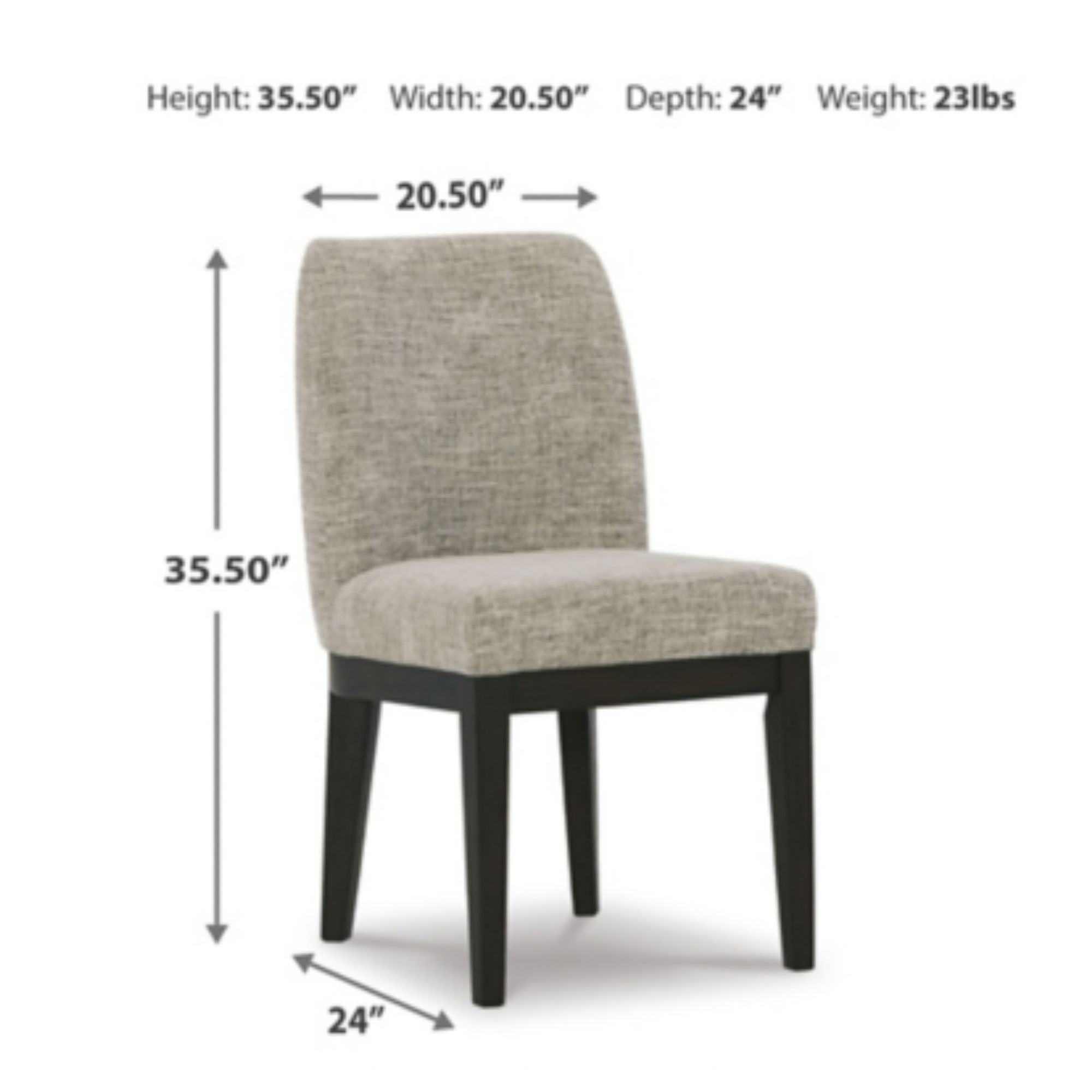 Set of two Ashley Signature dining chairs with upholstered seats and wooden legs, modern side chairs for dining room seating.