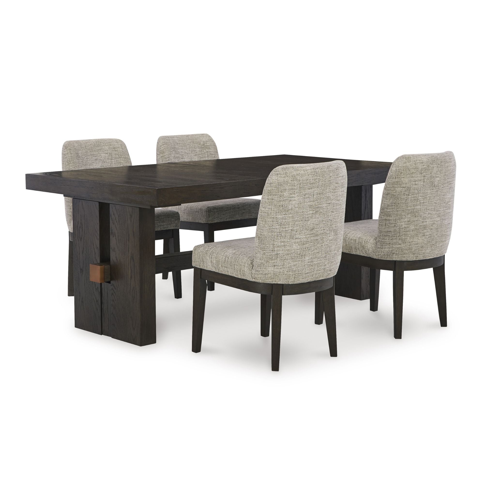 Dark brown Ashley Signature dining room set with table and chairs, showcasing a stylish and elegant design.