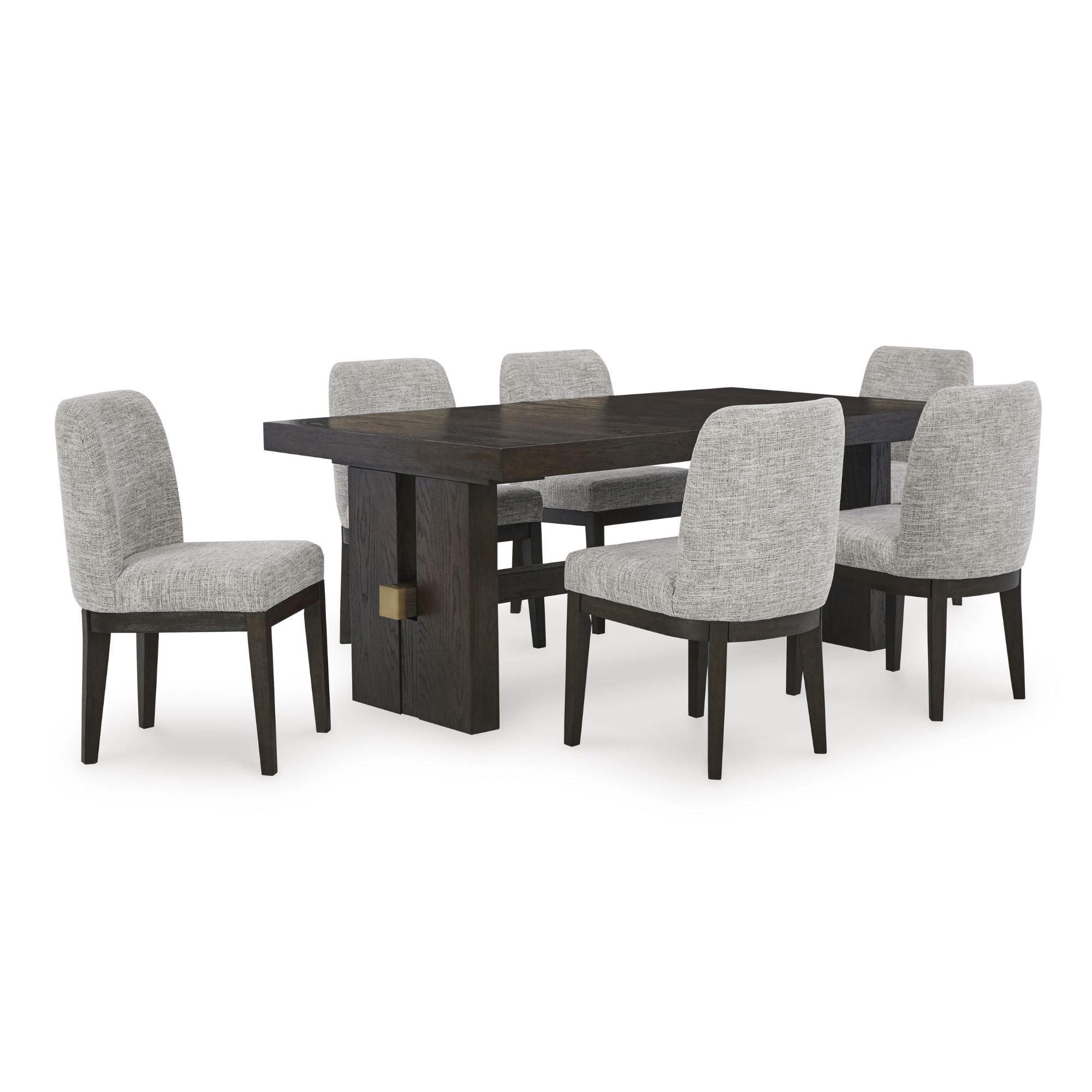 Dark brown Ashley Signature Dining Room Set with table and chairs, elegant wood finish, ideal for modern dining spaces.
