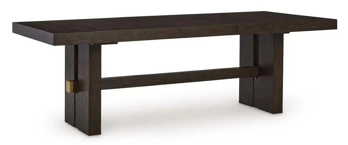 Dark brown Ashley Signature EXT dining room set with arm chair, shown from an angled side view.